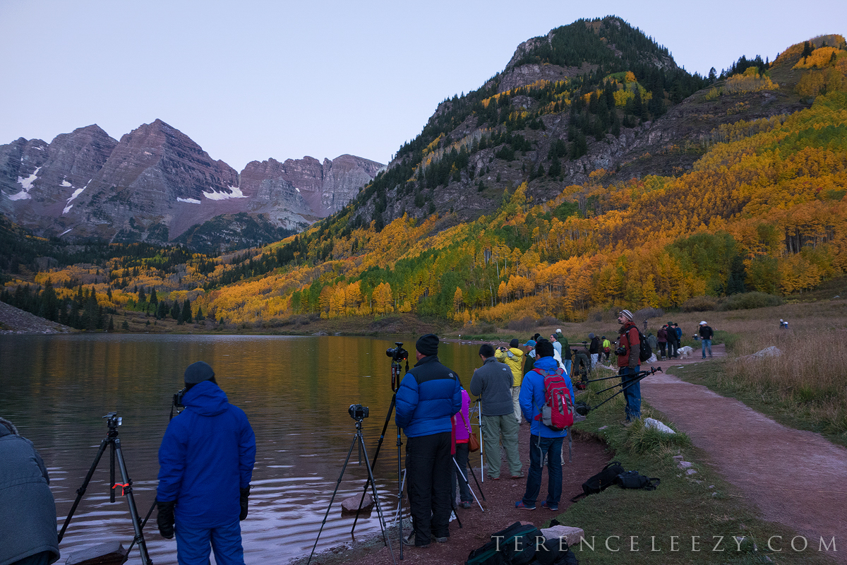 This is just one section of the lake that was lined with photographers patiently awaiting sunrise. Shot with Sony RX100.