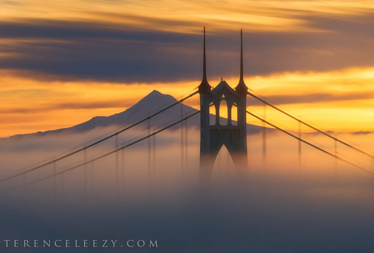 February - St John Bridge and Mount Hood from Portland, Oregon.
