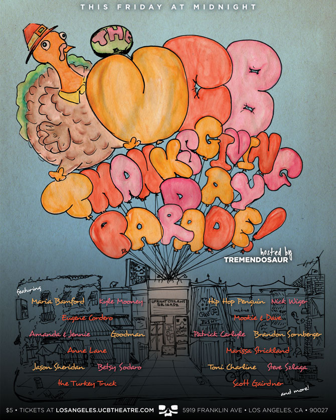 UCB Theater event poster. color and layout by Jacob Reed of Ogmog Design
