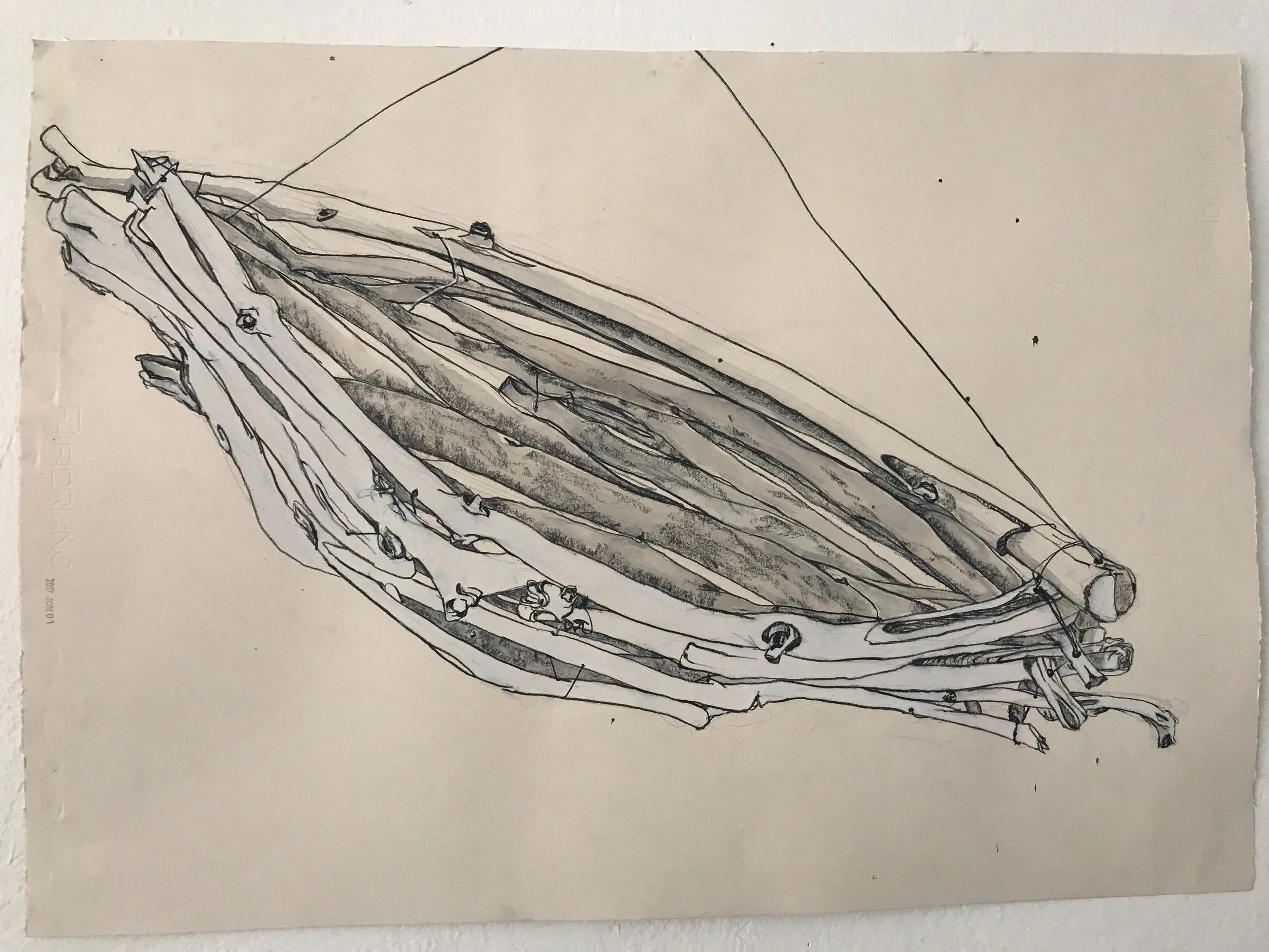 Documentary drawing of one of the boat elements from the installation.