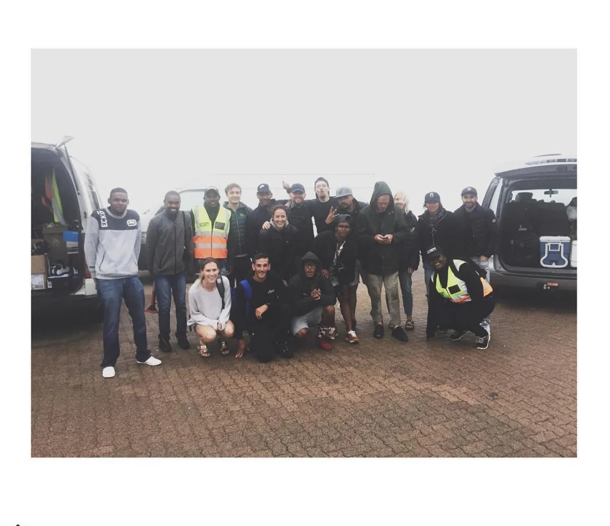 After three days of pure blazing sun the fog, rain and cold came - afew of us post cycling shots - Huge thanks to everyone!!