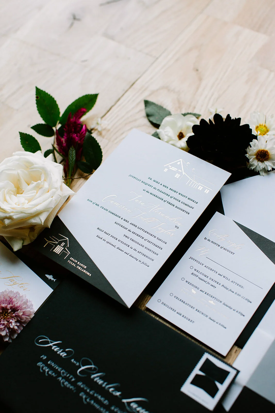 gold foil and letterpress wedding invitation