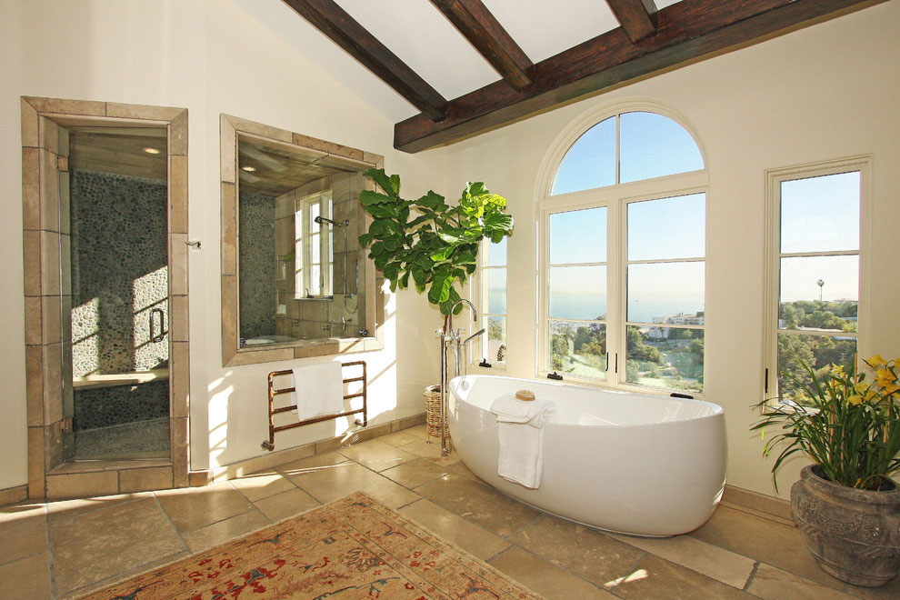 Pacific Palisades Spanish Residence Master Bath Tub & Shower