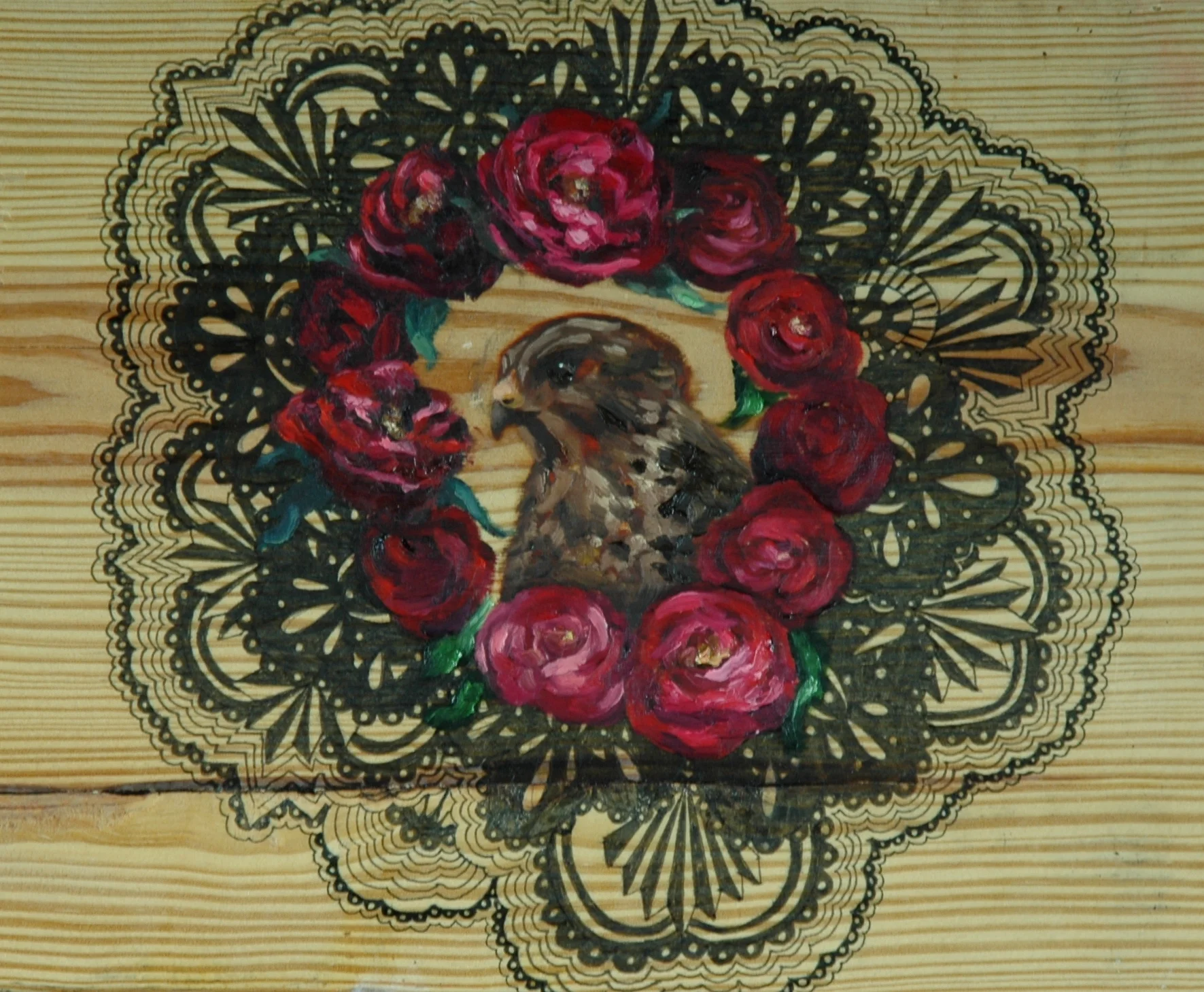 Hawk with Roses
