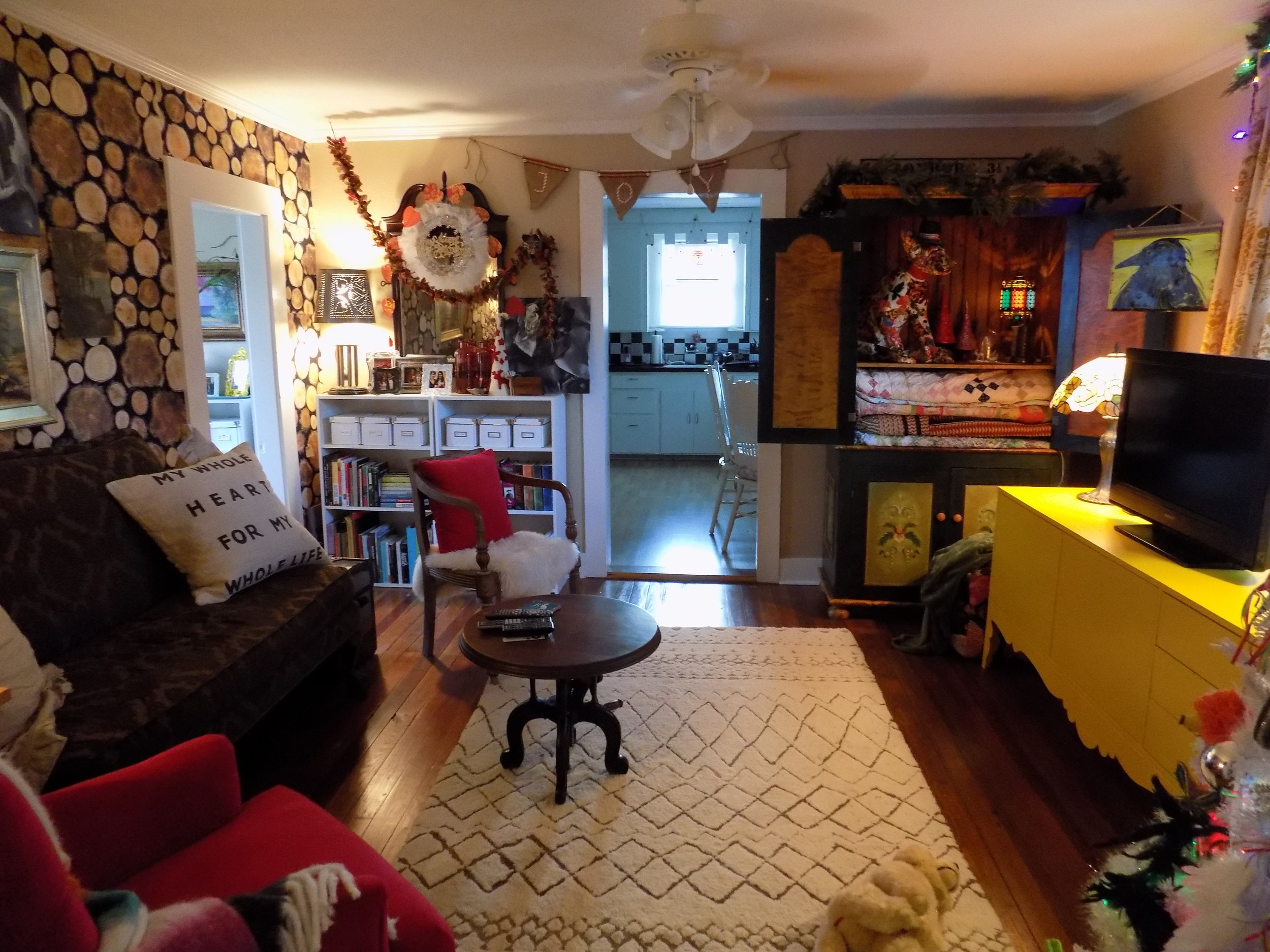 The living room (and Toby's stuffed dog! LOL)