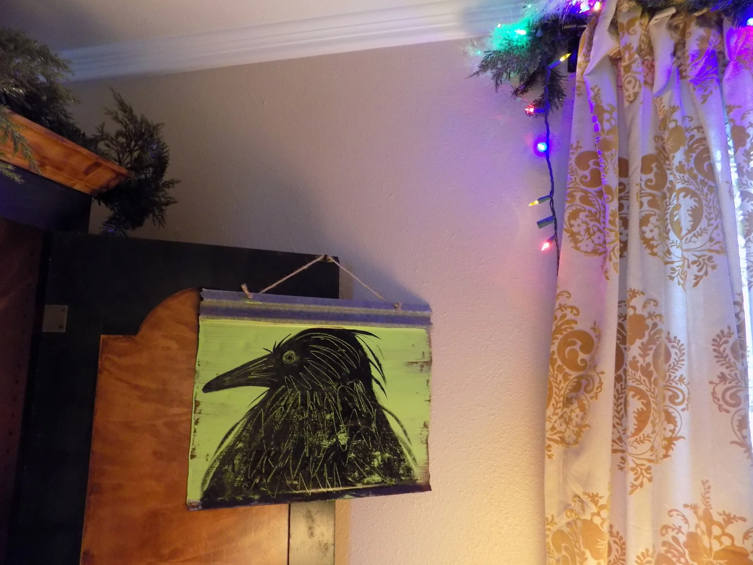 This crow is an amazing piece by a local Texas artist, Linda Hamilton @texastrashandtreasures .&nbsp; I love her work so much, I have two pieces! These are hand painted on bits of salvaged tin.