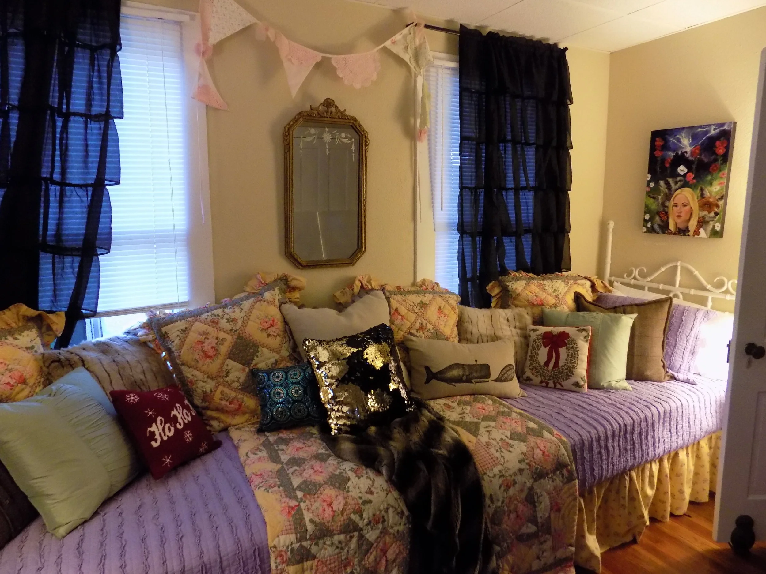 The guest room "day bed" (two twins placed foot to foot).