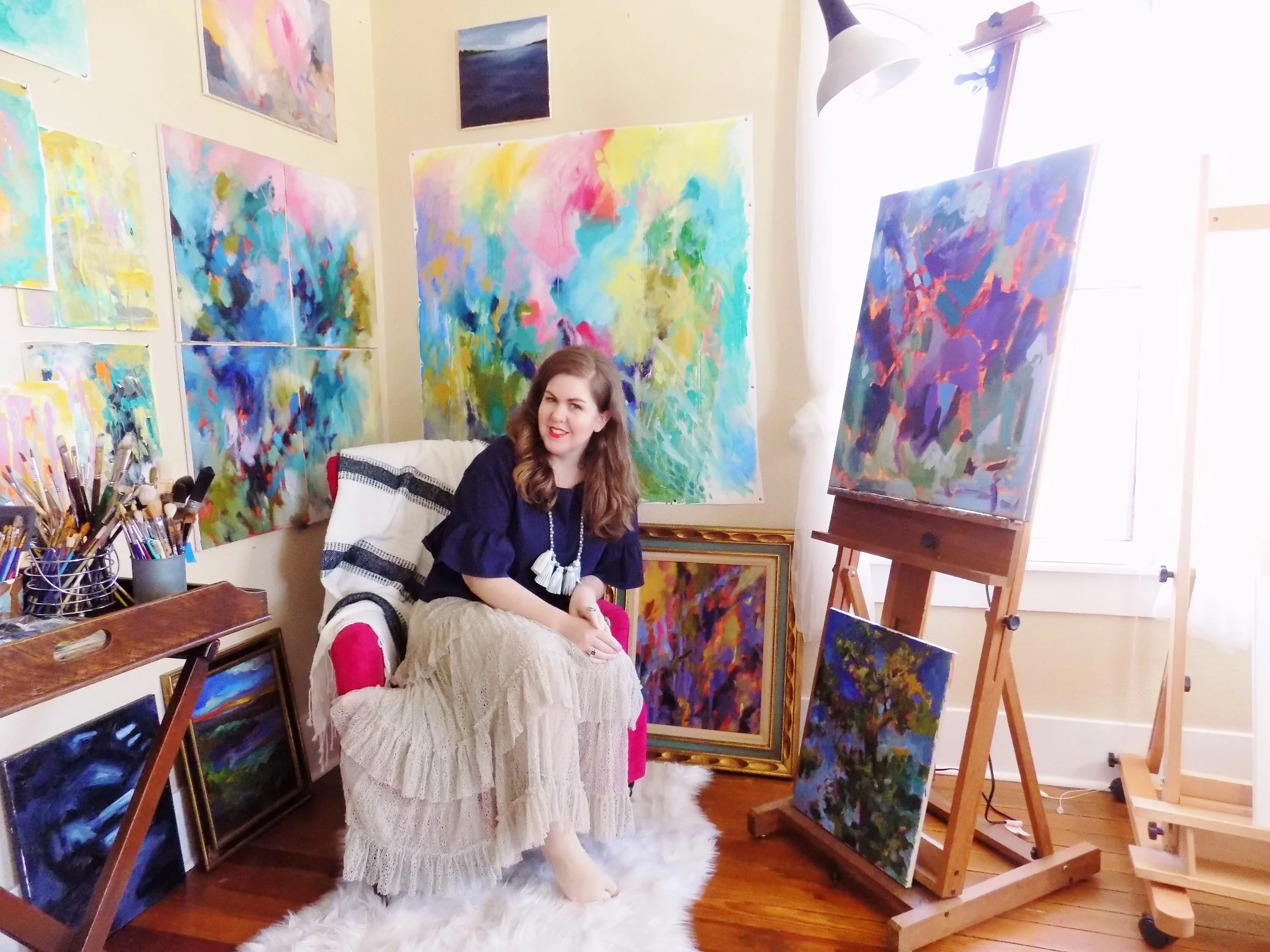  Lee in her studio surrounded by new works 