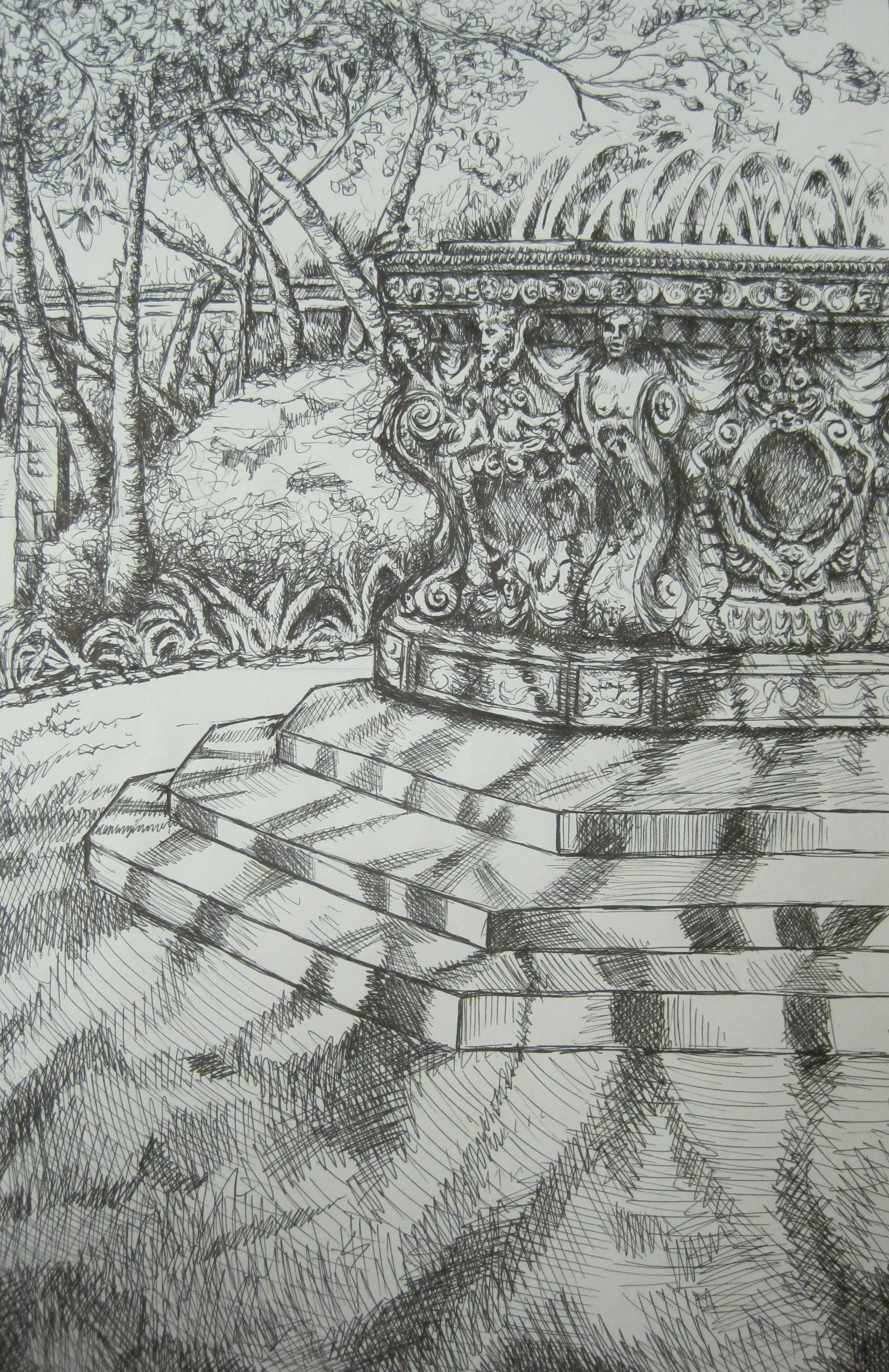 Fountain Shadows, ink on paper, 2001