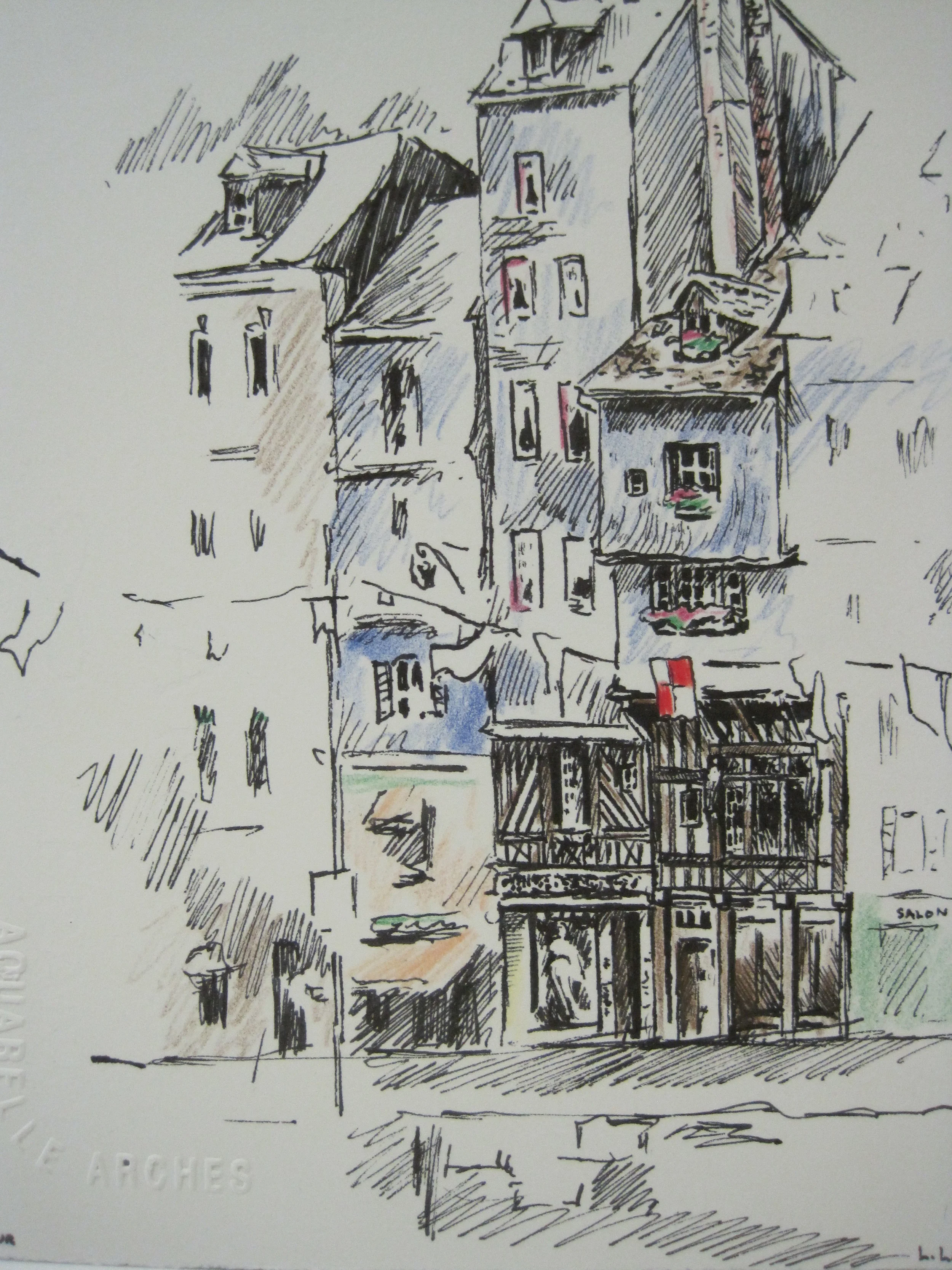 Honfleur Harbor, mixed media on paper, 2002