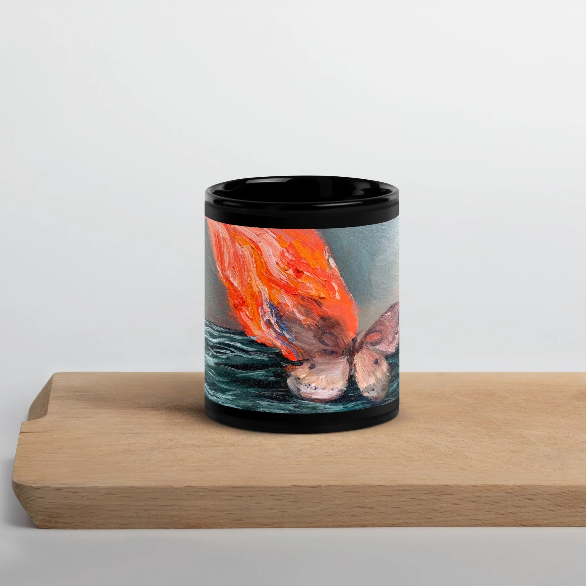 Burning Moth Black Glossy Mug