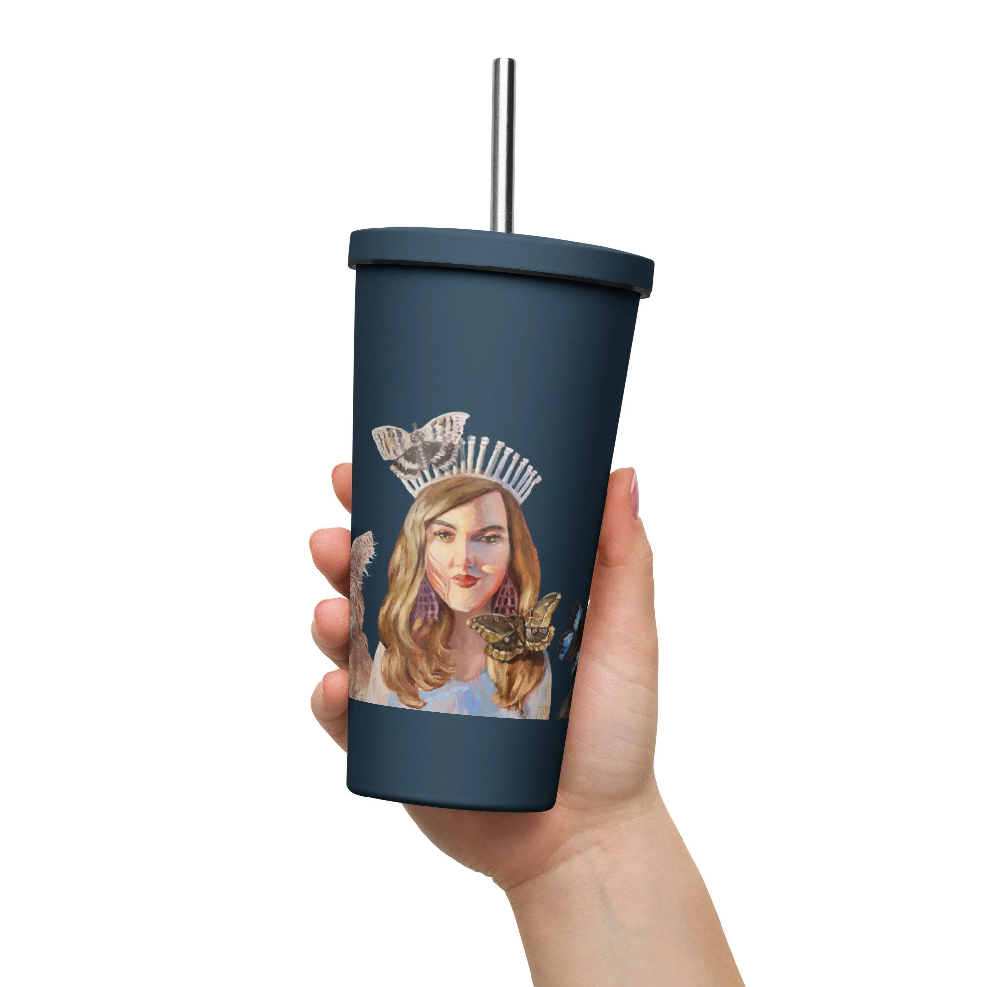 The White Crown Collage Insulated Tumbler with a Straw