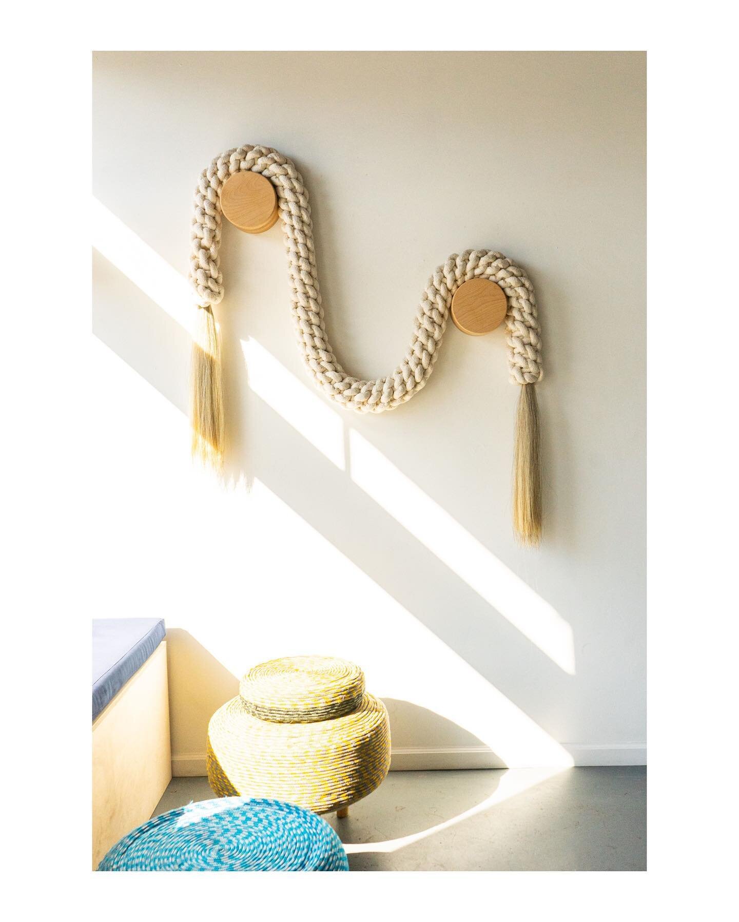 AVAILABLE. &lsquo;Soft Wave.&rsquo; 47&rdquo; x 57.&rdquo; Made with cotton cording and horsehair, with custom beechwood hanging hardware. Can&rsquo;t wait to see where this one ends up! Contact info@sallyengland.com, or send a message for pricing an