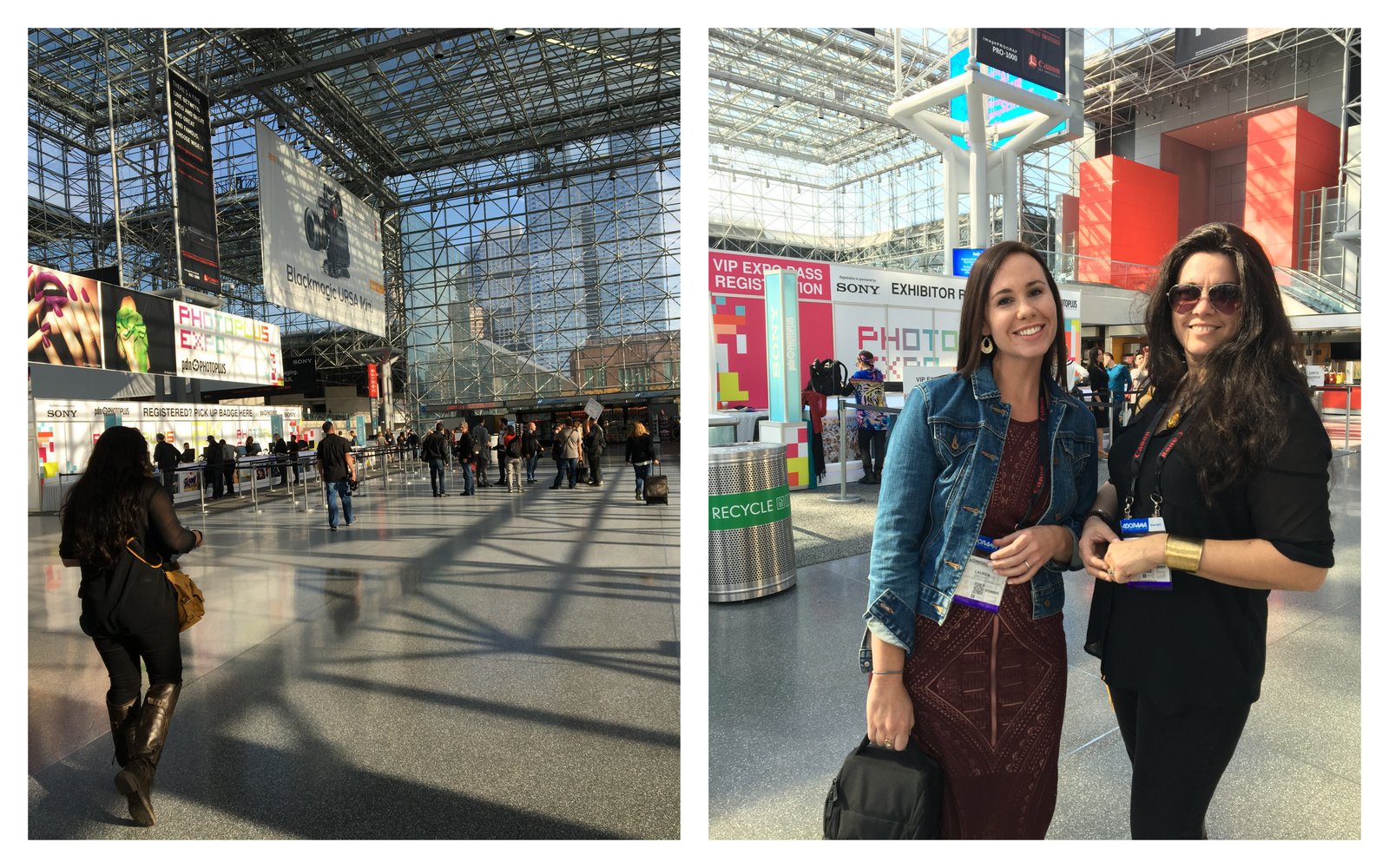 Left: the Javitz convention center where Photoplus 2015 was held. Big place. Right: my dear friend and travel buddy Cat with me at the convention center