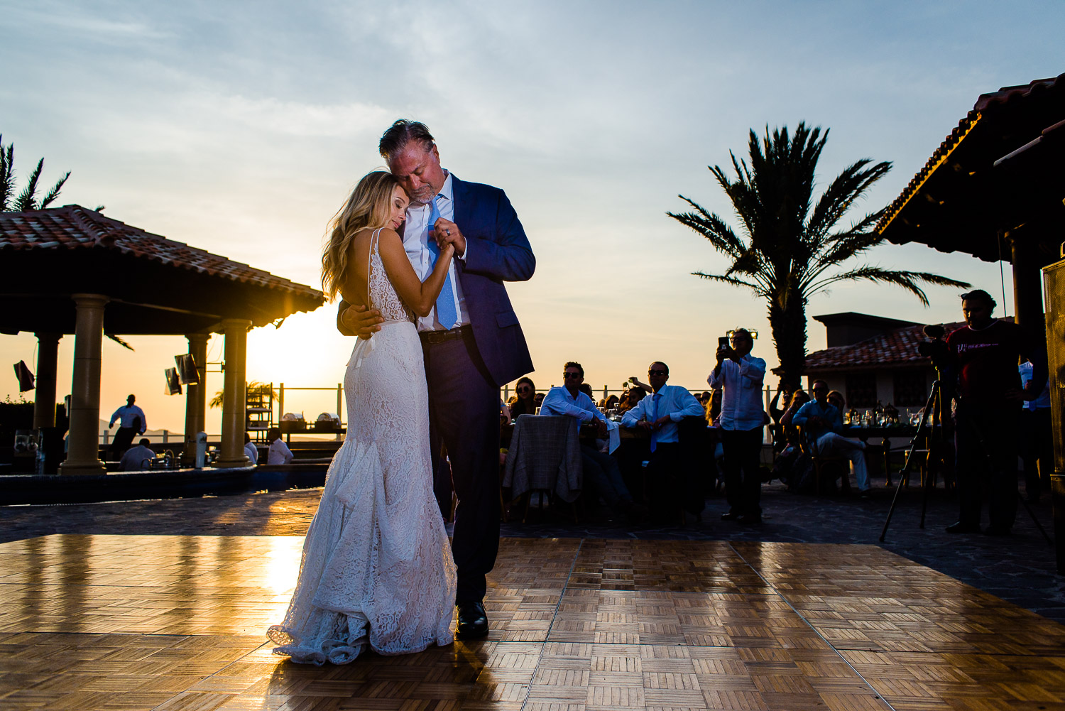  Bride and her father during their first dance at Pueblo Bonito Sunset Beach Los Cabos. GVphotographer is an amazing Los Cabos, Mexico destination wedding professional photographer 