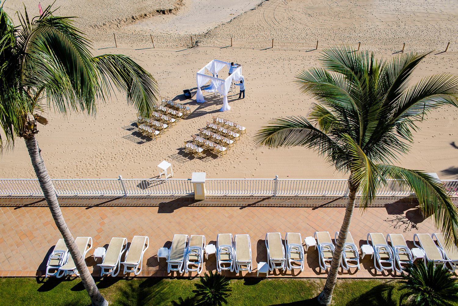 Aerial photo from the beach wedding set up