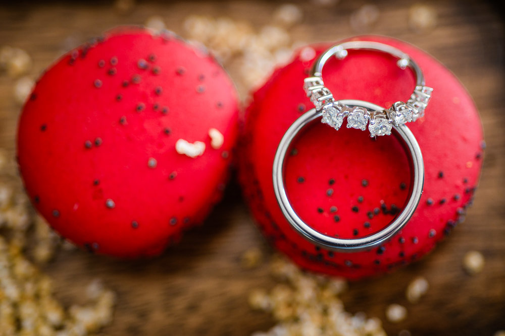 Wedding rings on a cookie during a real wedding at The Cape, Cabo San Lucas