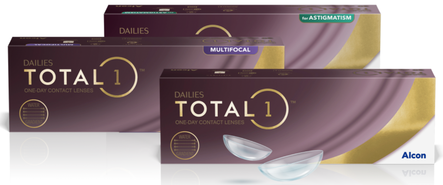 Dailies Total1 contact lenses is the first and only daily disposable lenses with nearly 100% water at the surface, for all-day breathability and comfort.