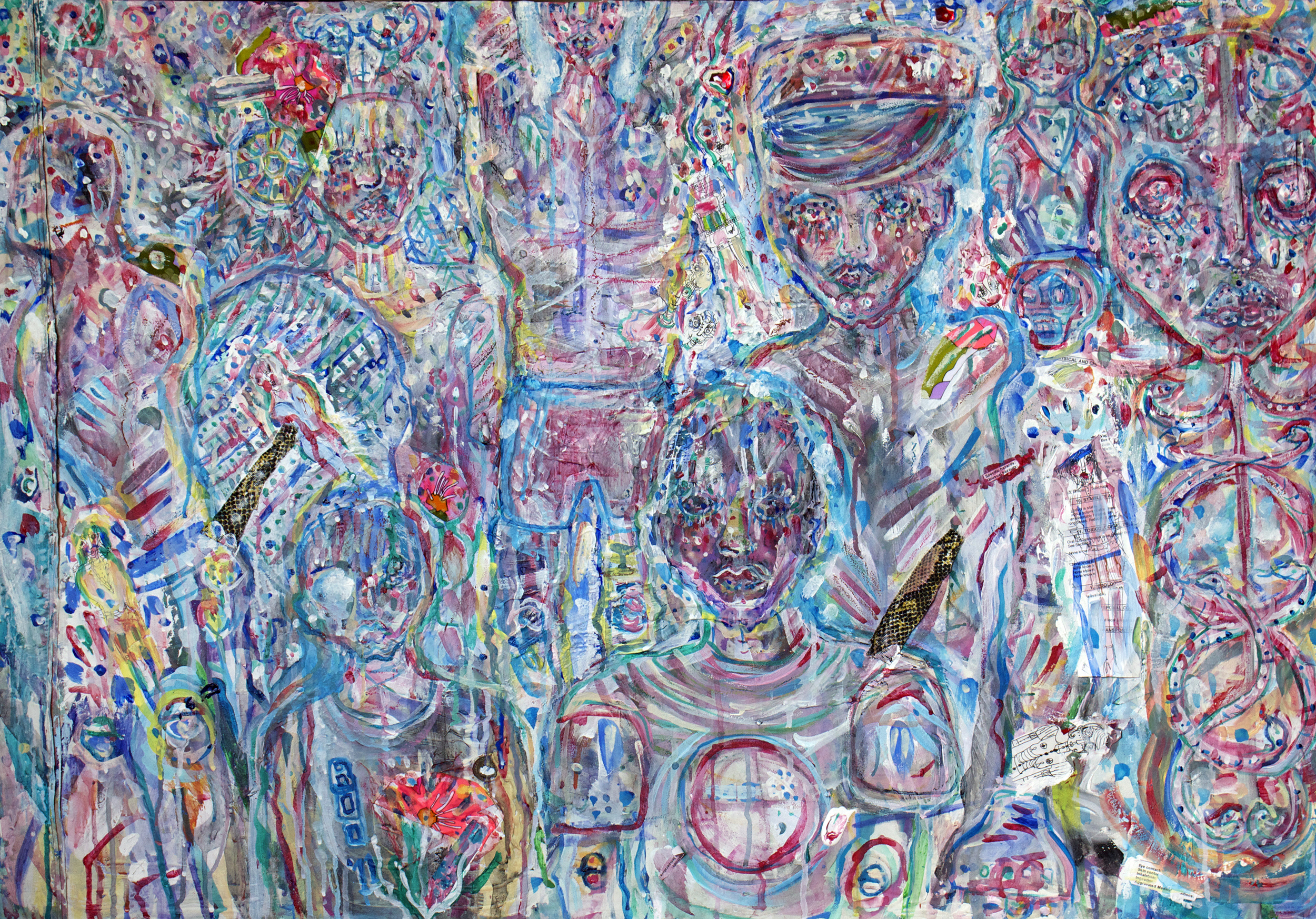 VillagePeeps, mixed media on canvas, 2.5x3.5ft, 2011