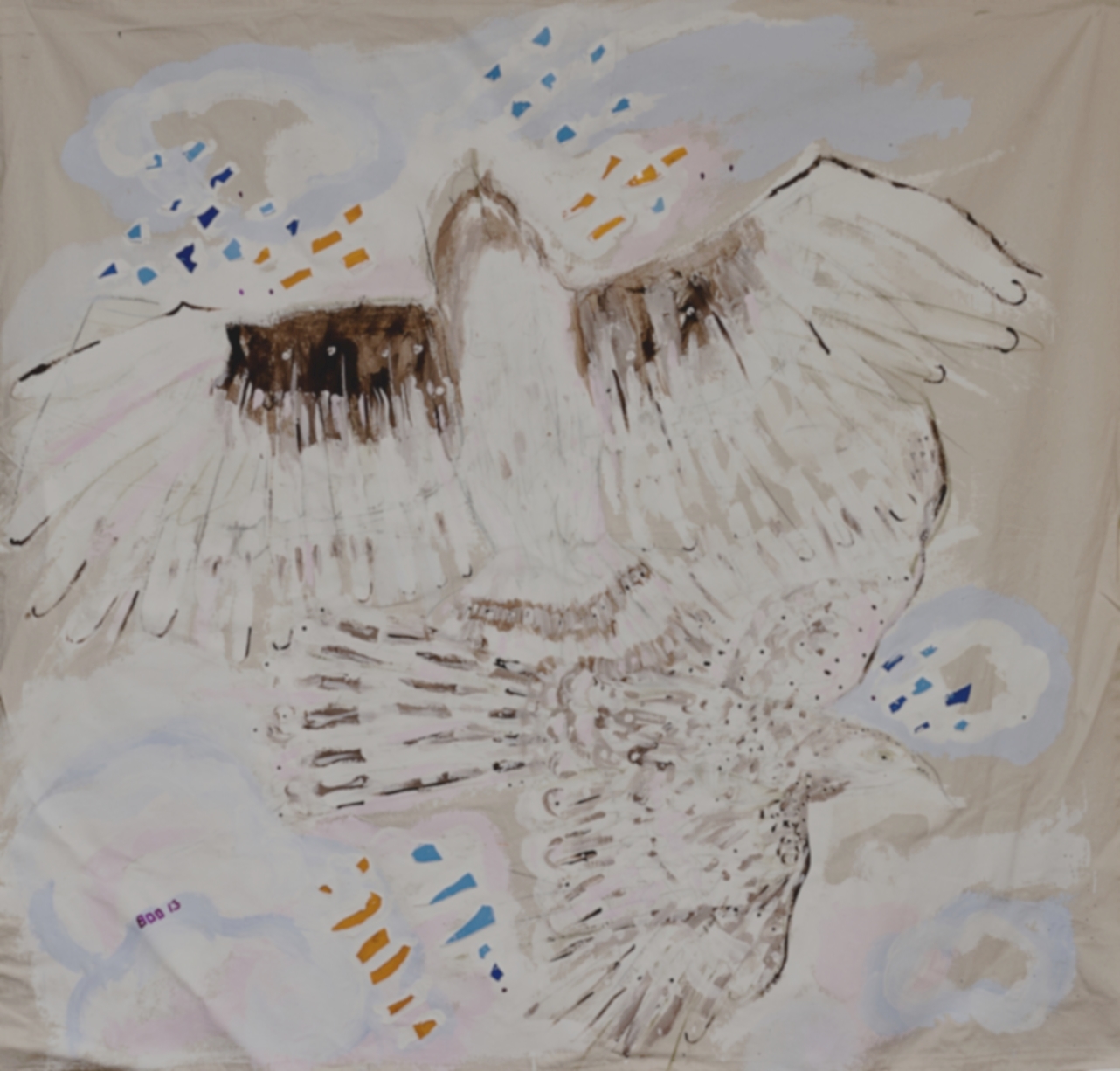 Airport Hawks(unfinished?), mixed media, 5ft x 5ft, 2013