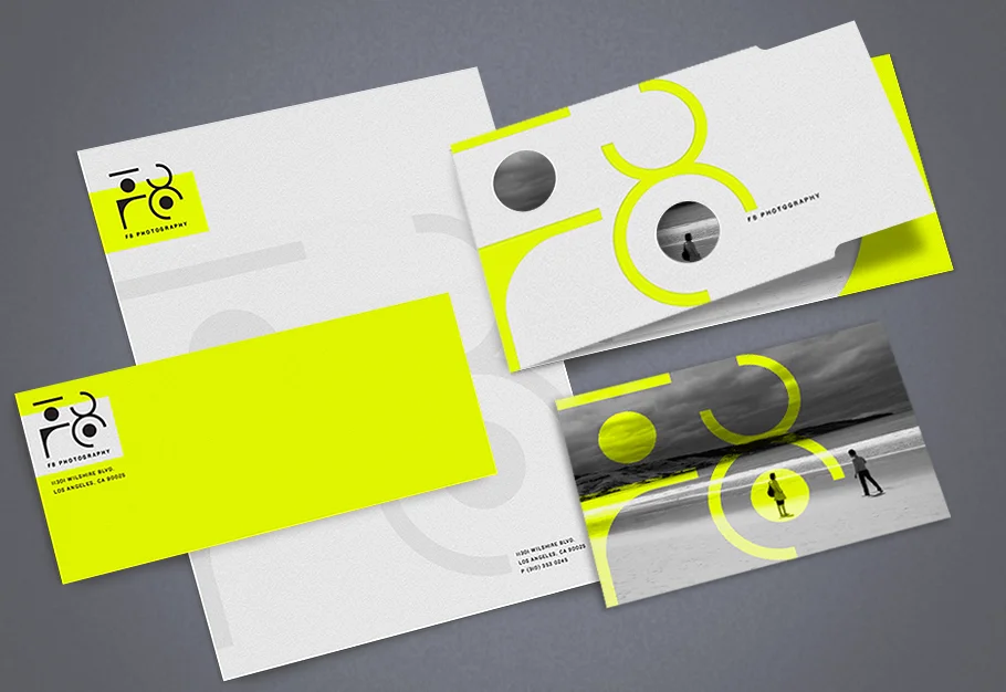 Letterhead, envelope, business cards and postcard