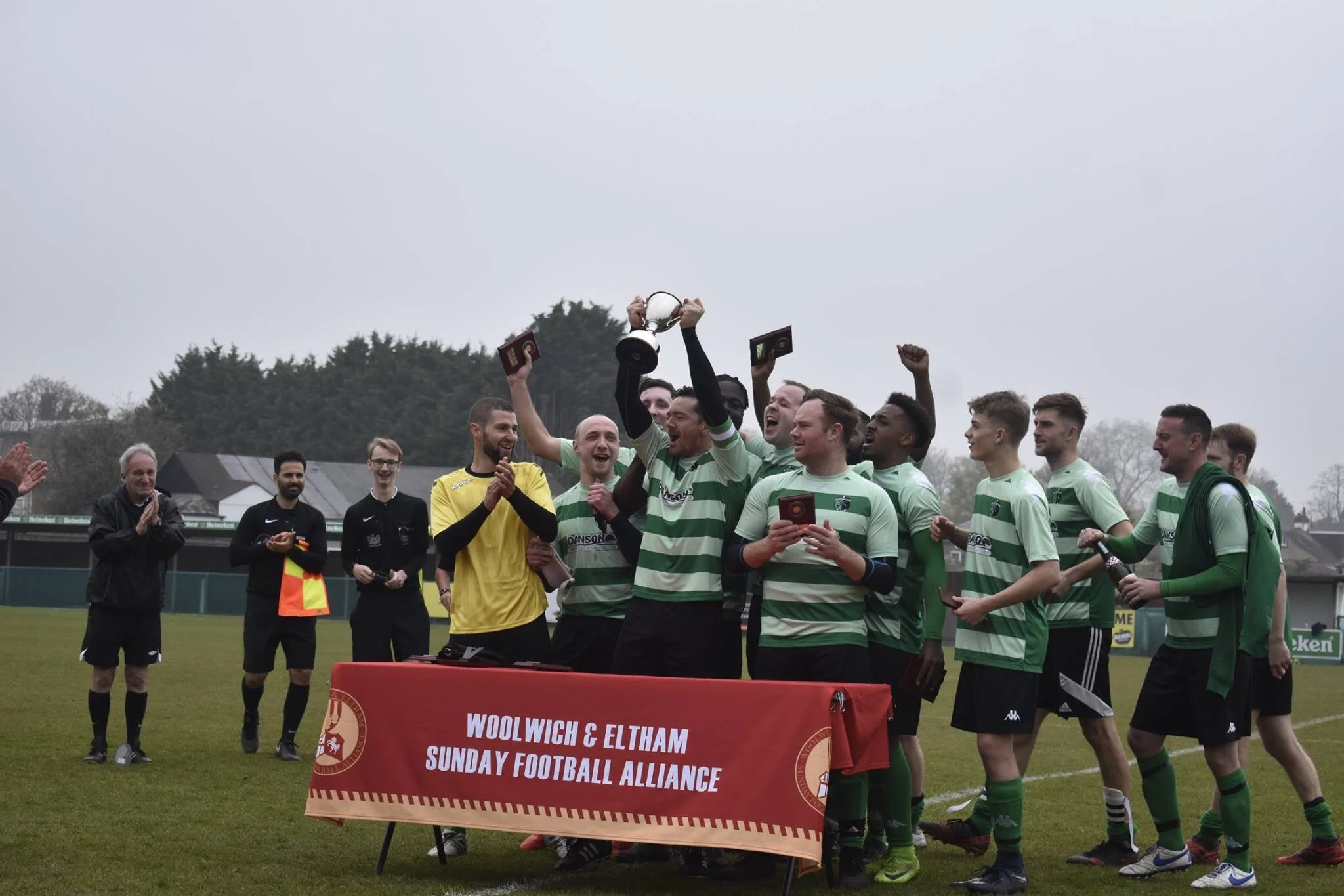 Welling Town celebrate winning the 2019 Supreme Engraving Fair Play Invitational Cup at VCD FC
