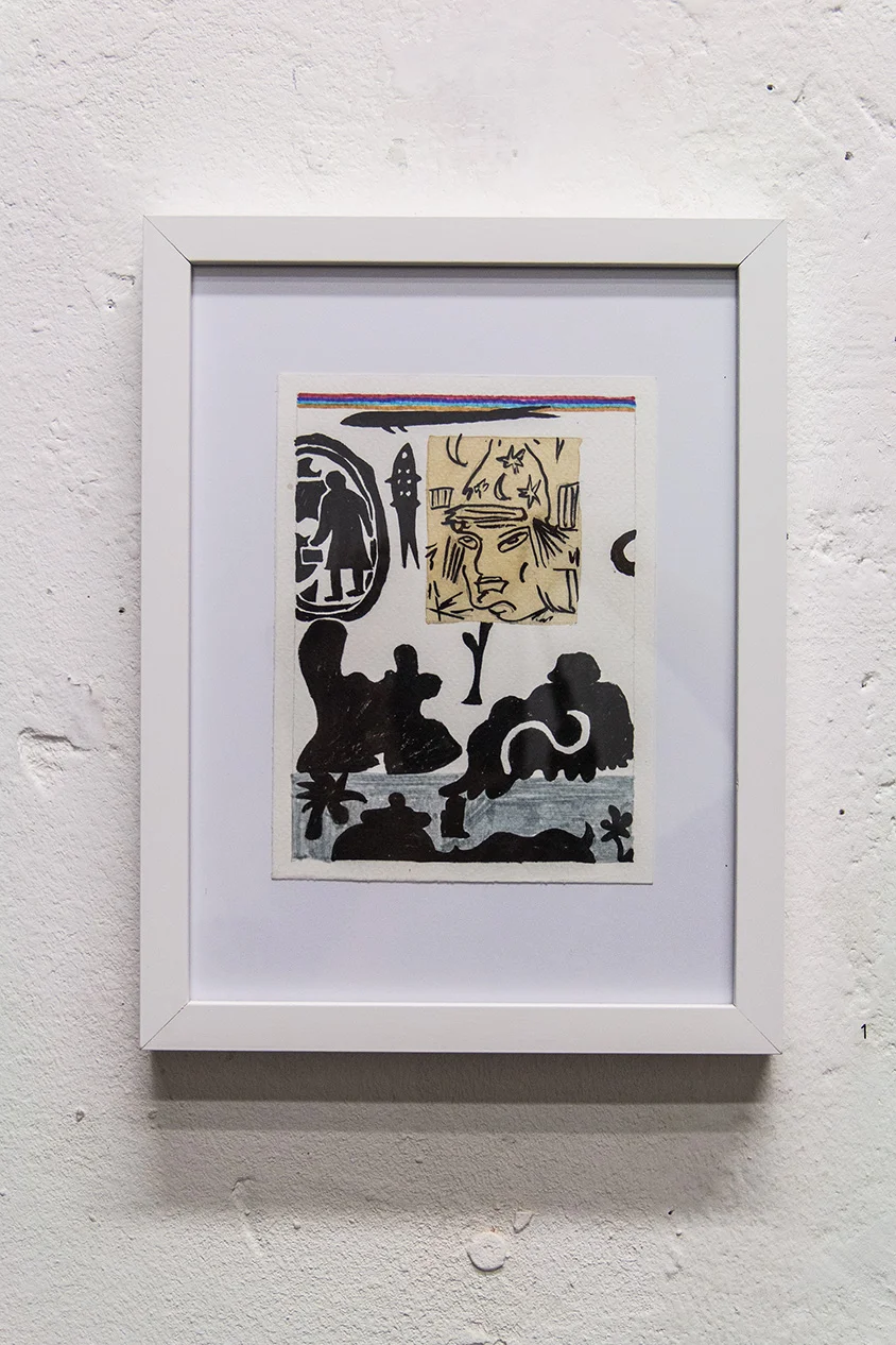 "fishing on the sidewalk" - 12 x 16 cm, marker and coffee on paper, 2015