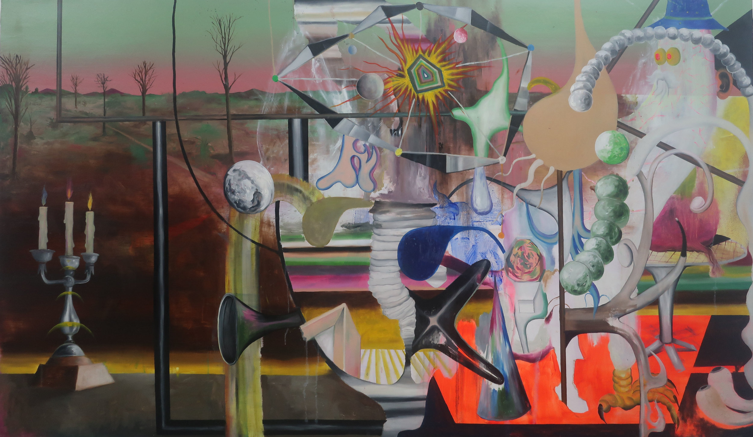 Mystic Data Bender _ 神秘資料狂歡，2019，油料於畫布 _ Oil on canvas 122.5 x 207.7 cm _ 48 x 84 inches.jpg