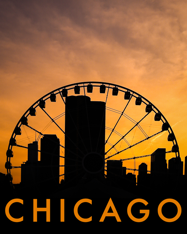 Sunset at Navy Pier with Centennial Wheel, May 2016. Copyright: Shanna Lockwood