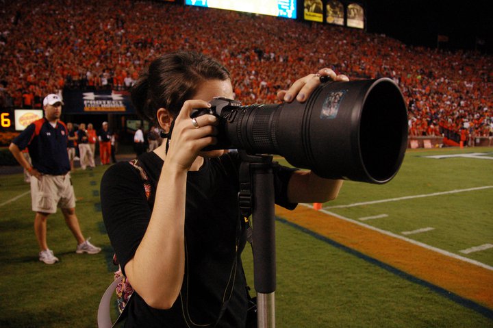 Young Shanna attempts sports photography at Jordan-Hare Stadium on September 26, 2010. Photo: Phil Smith