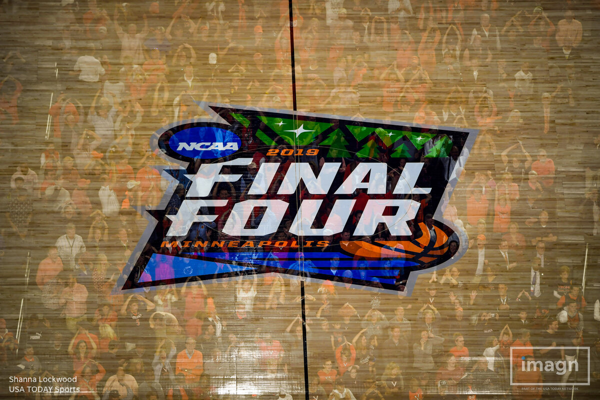 Apr 8, 2019; Minneapolis, MN, USA; (EDITORS NOTE: DOUBLE EXPOSURE) Fans cheer during the championship game of the 2019 men's Final Four between the Virginia Cavaliers and the Texas Tech Red Raiders at US Bank Stadium. Mandatory Credit: Shanna Lockwood-USA TODAY Sports