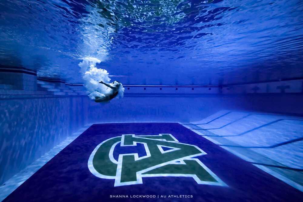  Feb 18, 2020; Auburn, AL, USA; View of the Auburn logo on the pool floor as divers warm up during the 2020 SEC Swimming and Diving Championships finals at James E. Martin Aquatics Center. Mandatory Credit: Shanna Lockwood/AU Athletics 