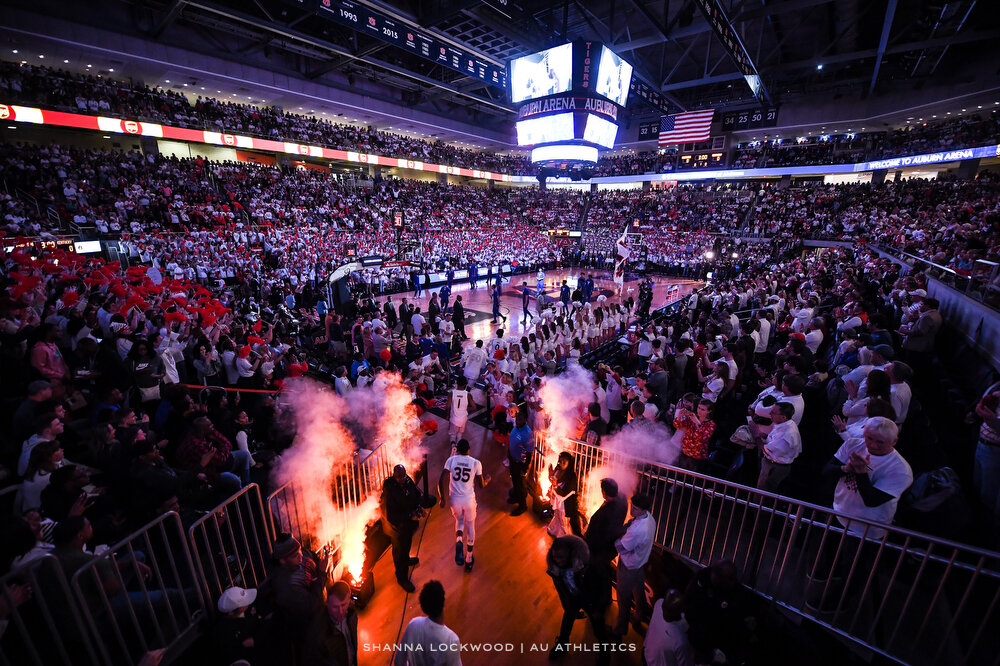  Feb 1, 2020; Auburn, AL, USA; View of the player run-out for the game between the Auburn Tigers and Kentucky Wildcats at Auburn Arena. Mandatory Credit: Shanna Lockwood/AU Athletics 