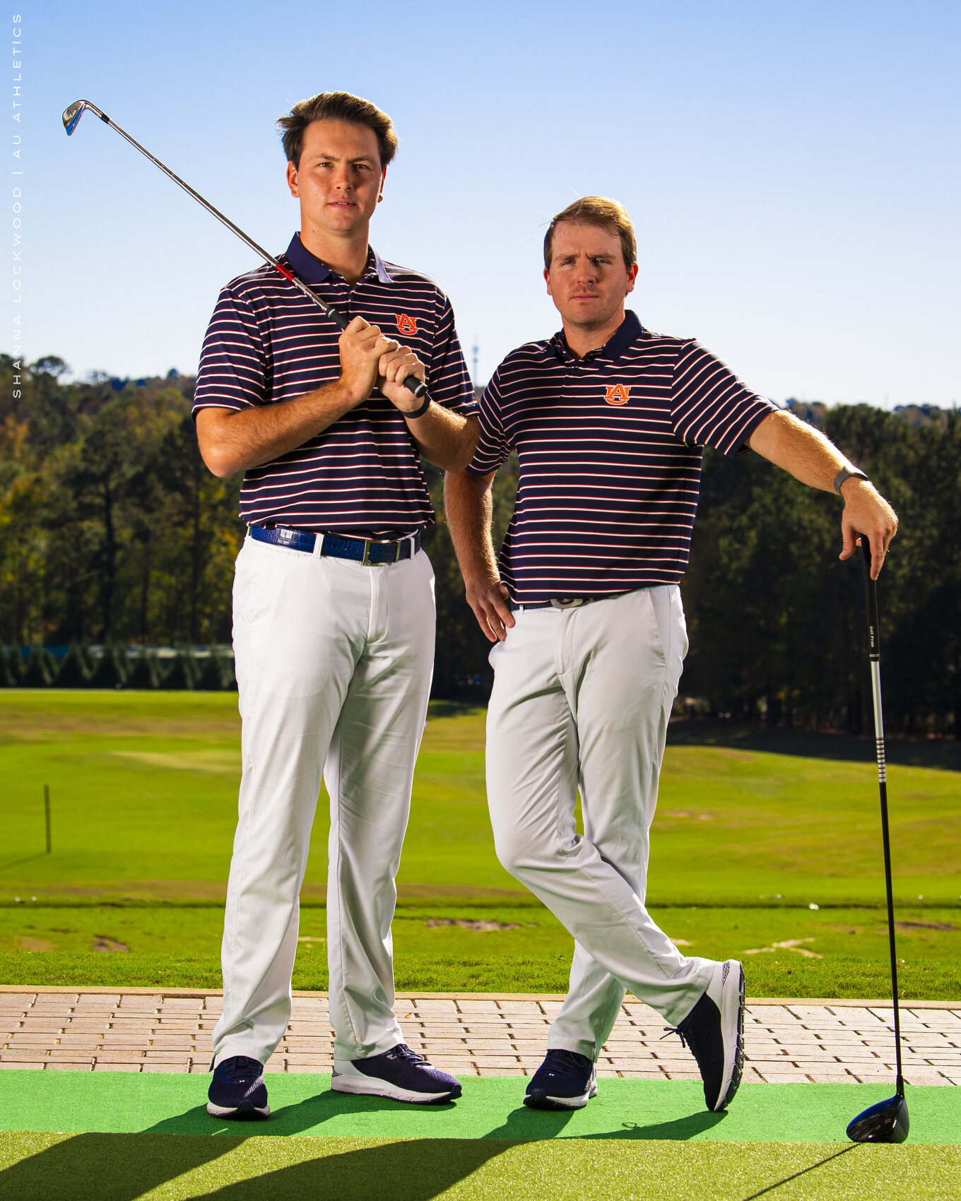  Nov 16, 2020; Auburn, AL, USA; Jovan Rebula and  Greysen Huff pose during 2020-21 men's golf photo day at Jack Key Golf Center. Mandatory Credit: Shanna Lockwood/AU Athletics 