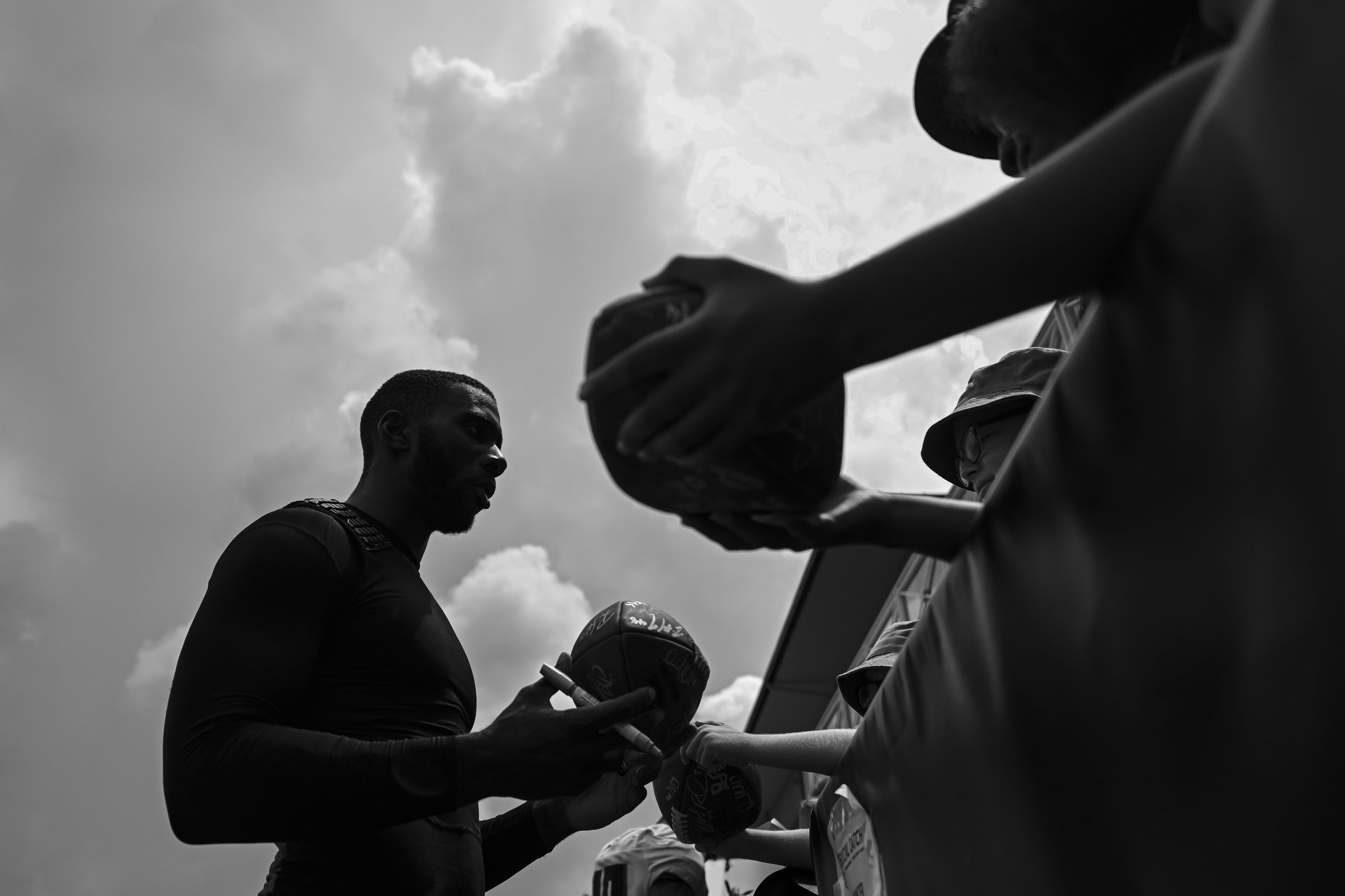  Atlanta Falcons players visit with Wellstar visitors  during AT&T Atlanta Falcons Training Camp at Atlanta Falcons Training Facility in Flowery Branch, Georgia, on Tuesday, August 9, 2022. (Photo by Shanna Lockwood/Atlanta Falcons) 