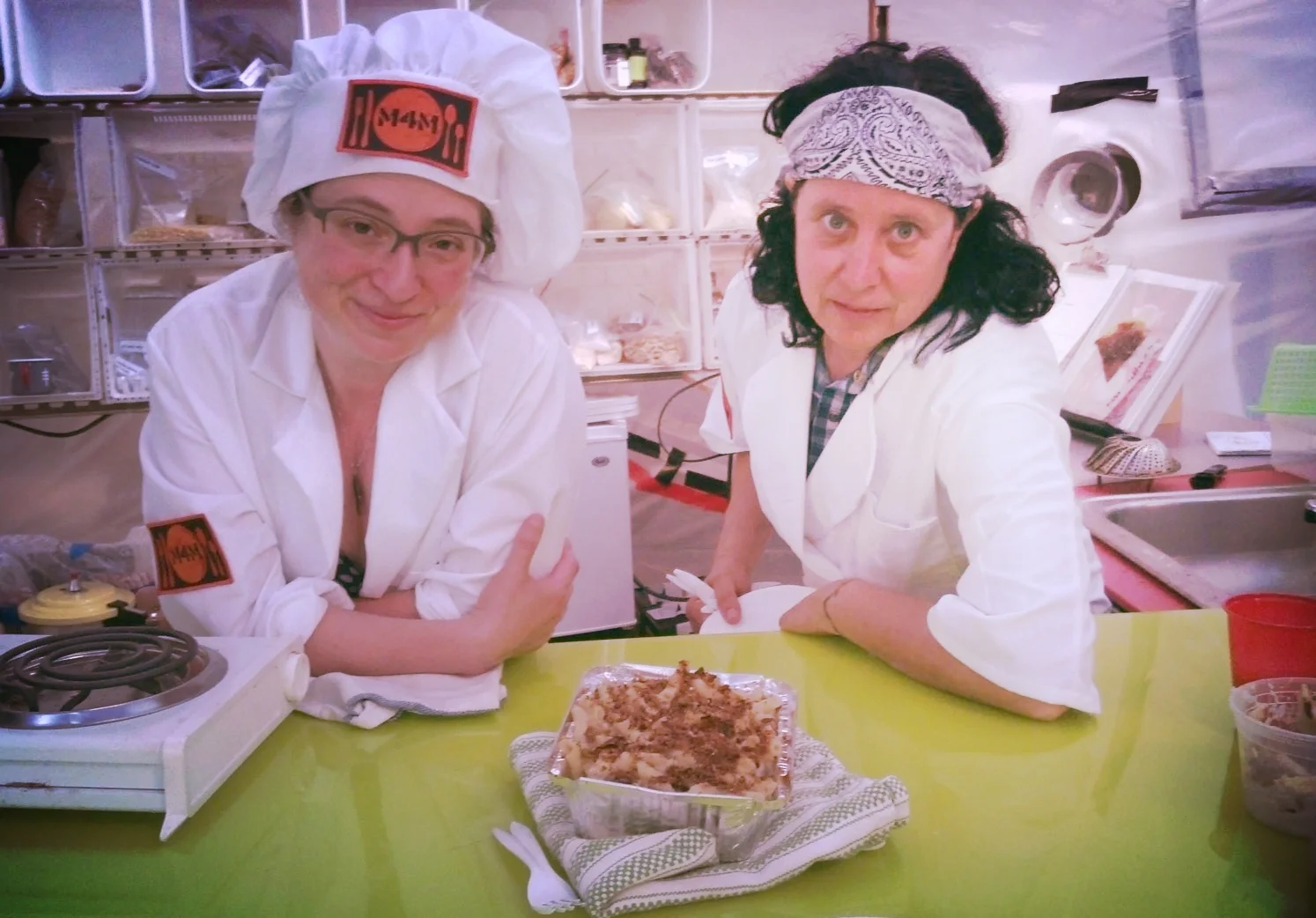 ...and us looking extremely satisfied with our work and chefly afterwards. We also got strangers to drink hydrogen peroxide and eat unlabelled pink pills via pure charm/for the sake of art.