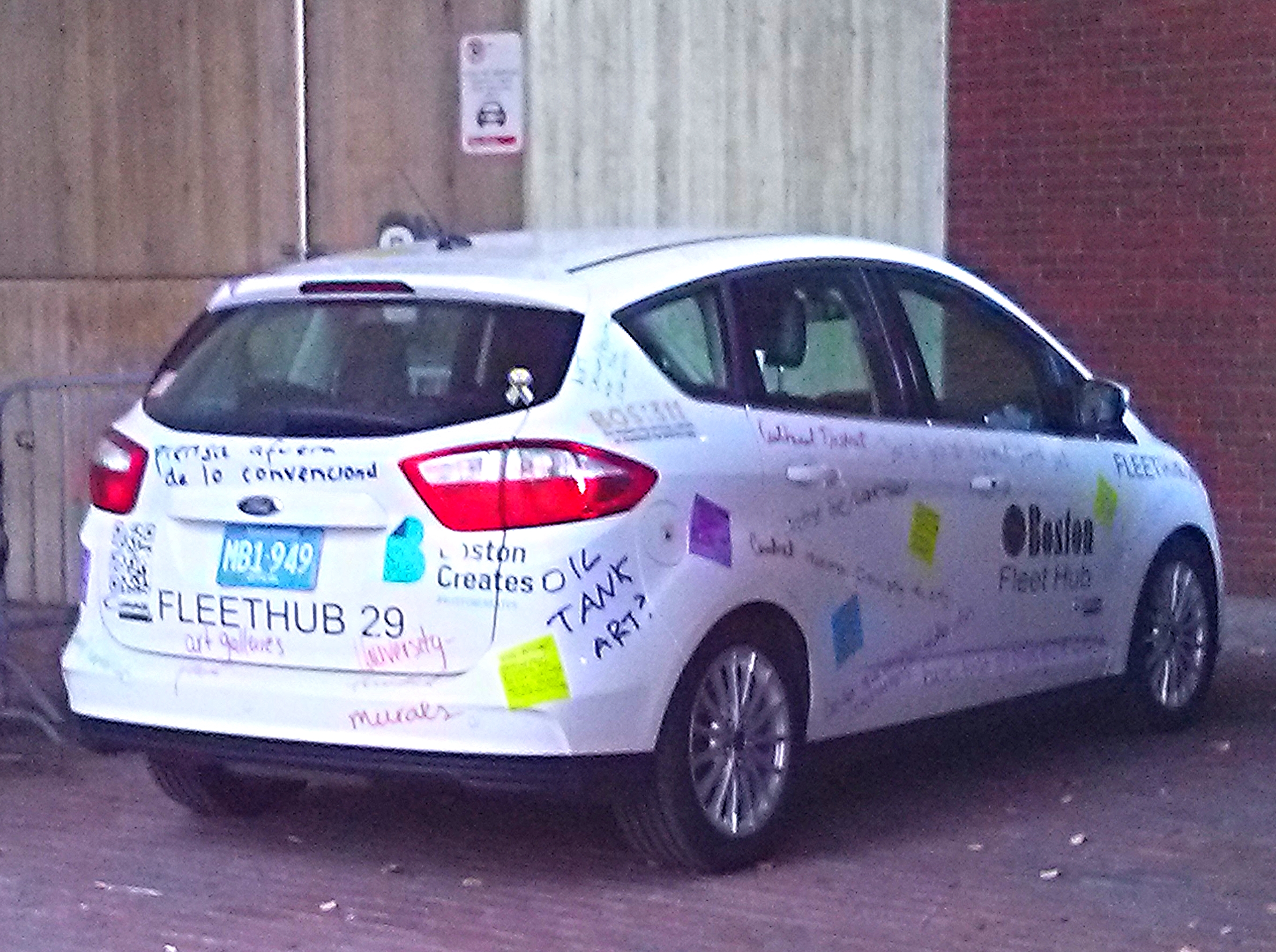 Roving public artwork, Driving Culture , parked on Boston's City Hall Plaza.