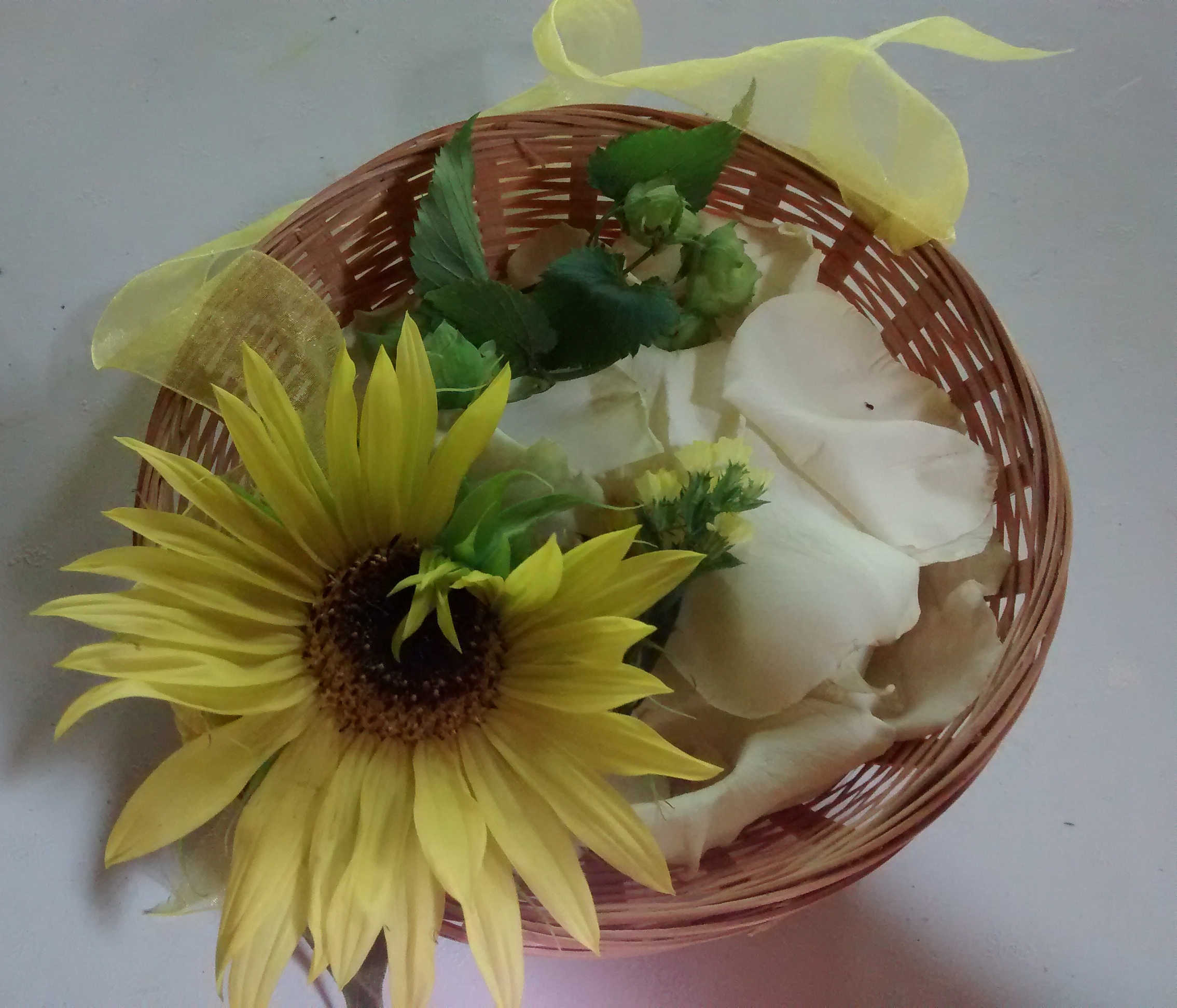 Flower girl basket - hops, rose petals, sunflower