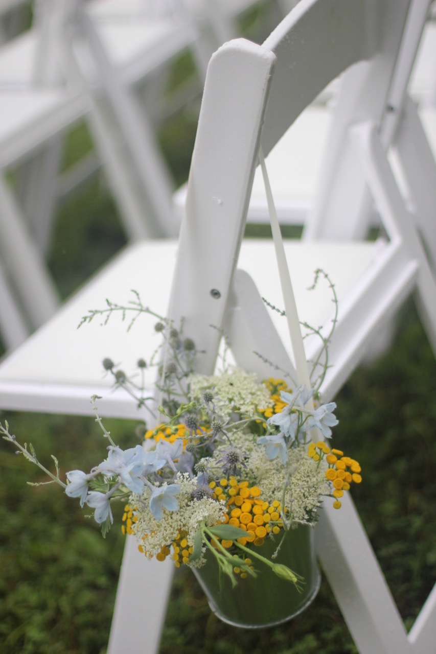 Flower bouquet for wedding ceremony chair decor