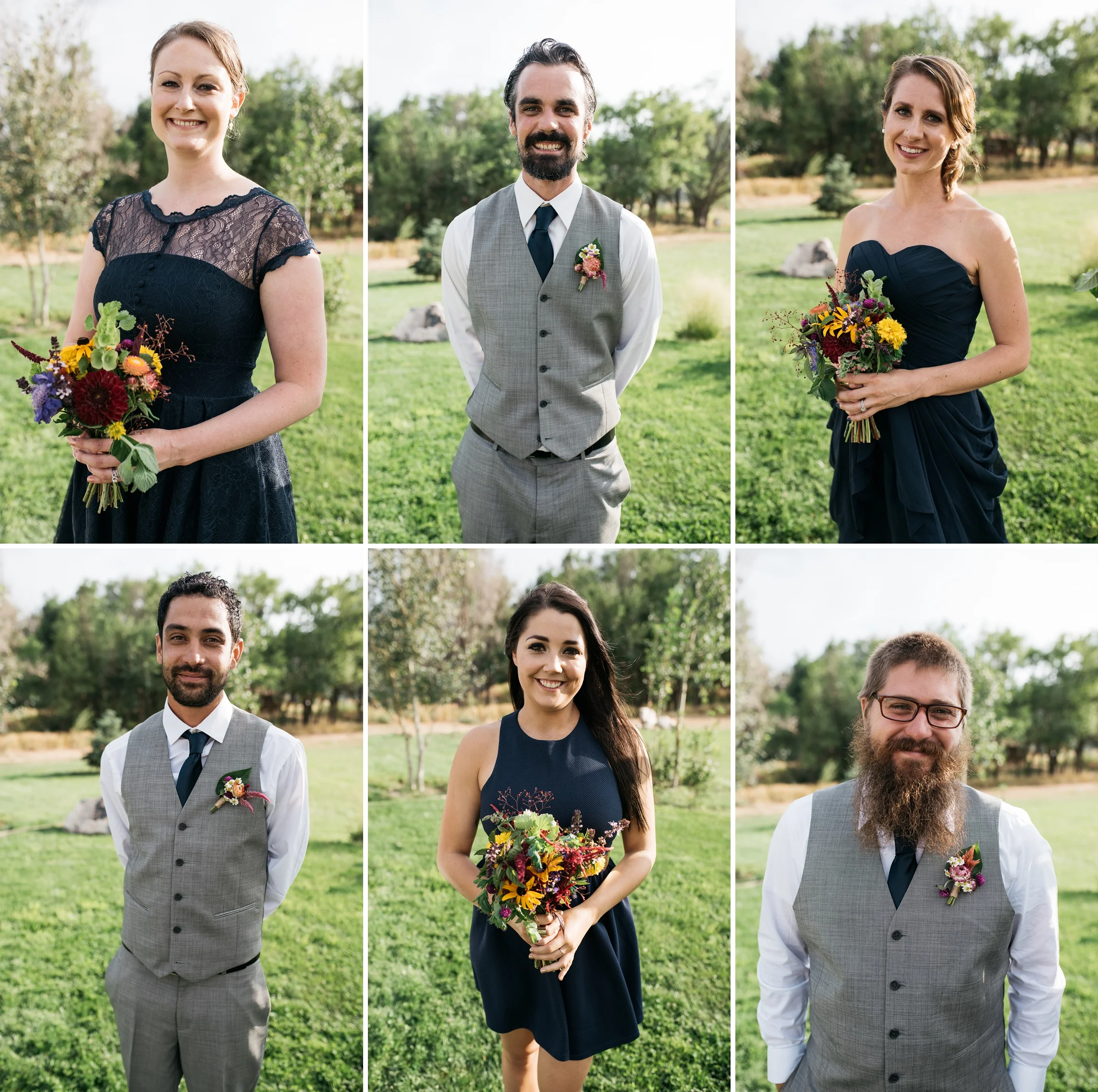 The wedding party at a wedding at Sylvan Dale Guest Ranch outside Loveland, Colorado. Wedding photography by Sonja Salzburg of Sonja K Photography.&nbsp;