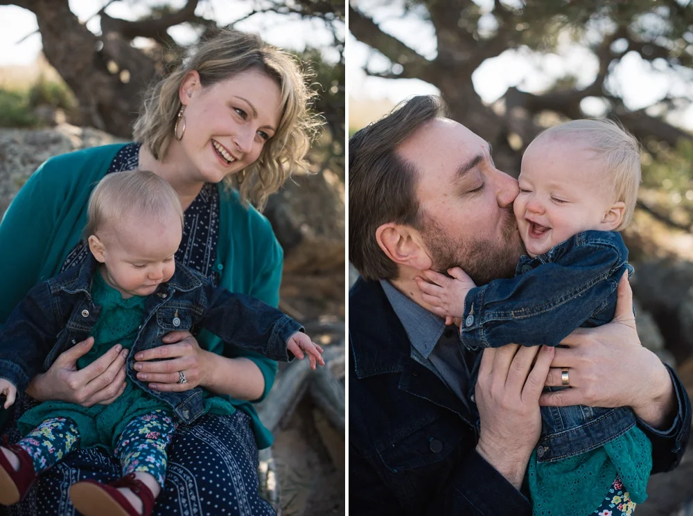 A mother and father with their happy child in Fort Collins, Colorado. Family portrait photography by Sonja Salzburg of Sonja K Photography.&nbsp;
