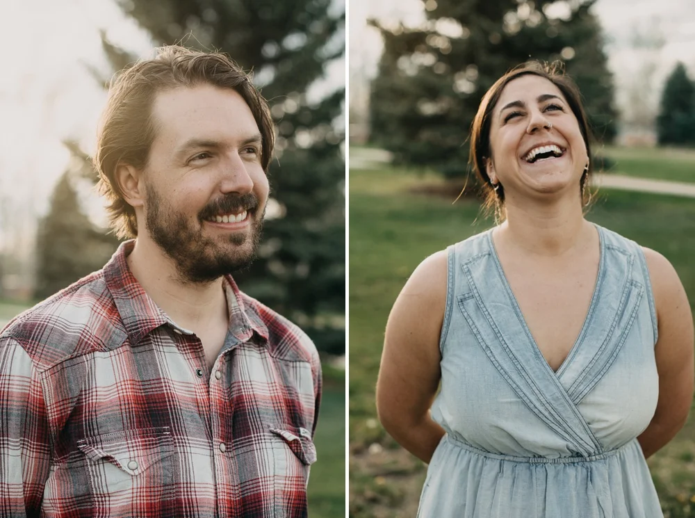Head shots from an engagement session at Lee Martinez Park in Fort Collins, Colorado. Engagement portrait photography by Sonja Salzburg of Sonja K Photography.&nbsp;