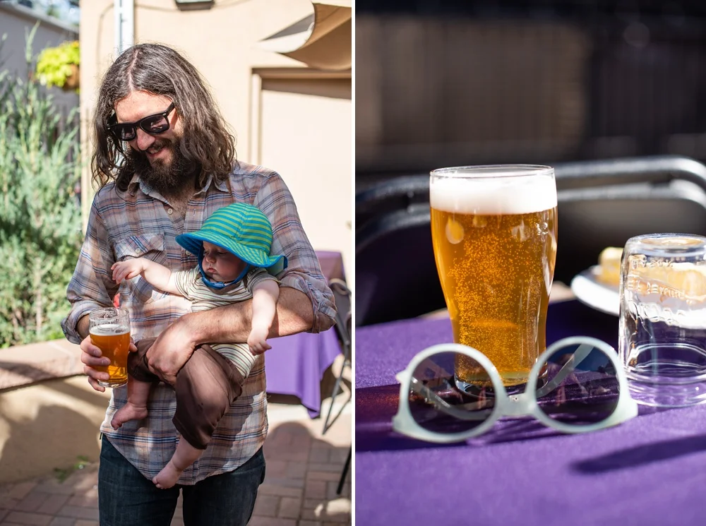 A father and his child and beer by Equinox Brewing at the Fortified Collaborations Second Sunday Supper in Montezuma Fuller Alley in Fort Collins, Colorado. Event and Food and Beverage photography by Sonja Salzburg of Sonja K Photography.&nbsp;&nbsp;