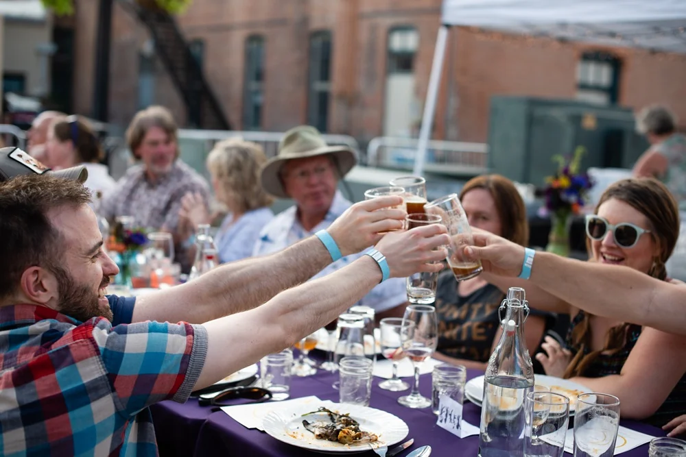 Cheers to the Fortified Collaborations Second Sunday Supper Farm Dinner in Montezuma Fuller Alley in Old Town Fort Collins, Colorado. Event and Food and Beverage photography by Sonja Salzburg of Sonja K Photography.&nbsp;