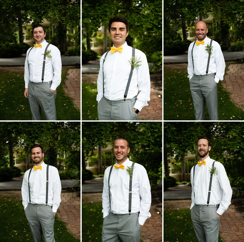 Head shots of the groomsmen at a wedding at the Tapestry House in Laporte, Colorado. Wedding portrait photography by Sonja Salzburg of Sonja K Photography.