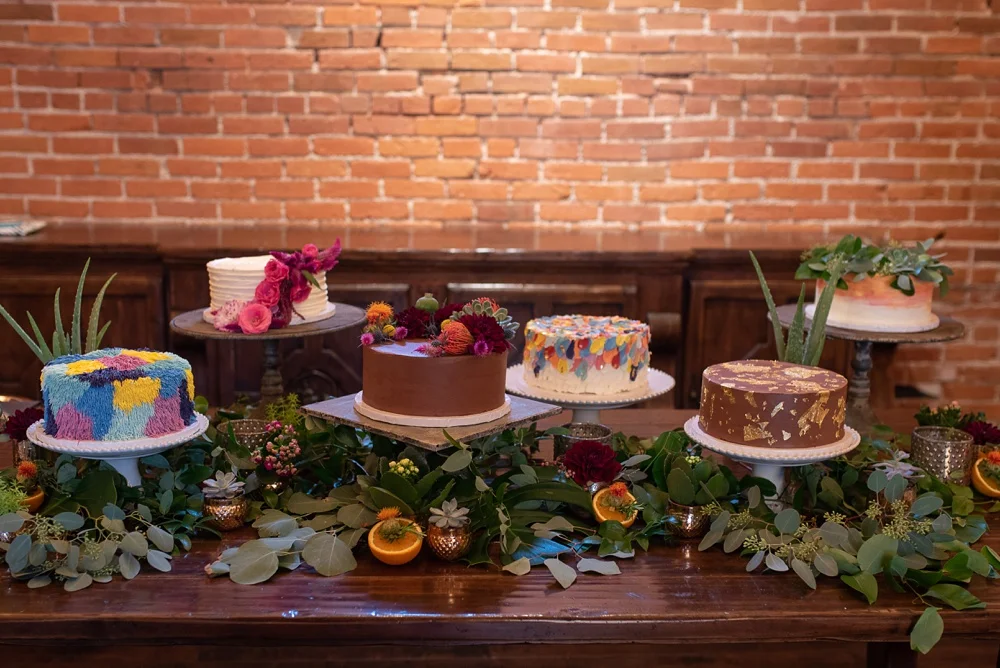 Cakes baked by chef Rachel Magaña of Ginger and Baker. Wedding detail photography by Sonja Salzburg of Sonja K Photography.