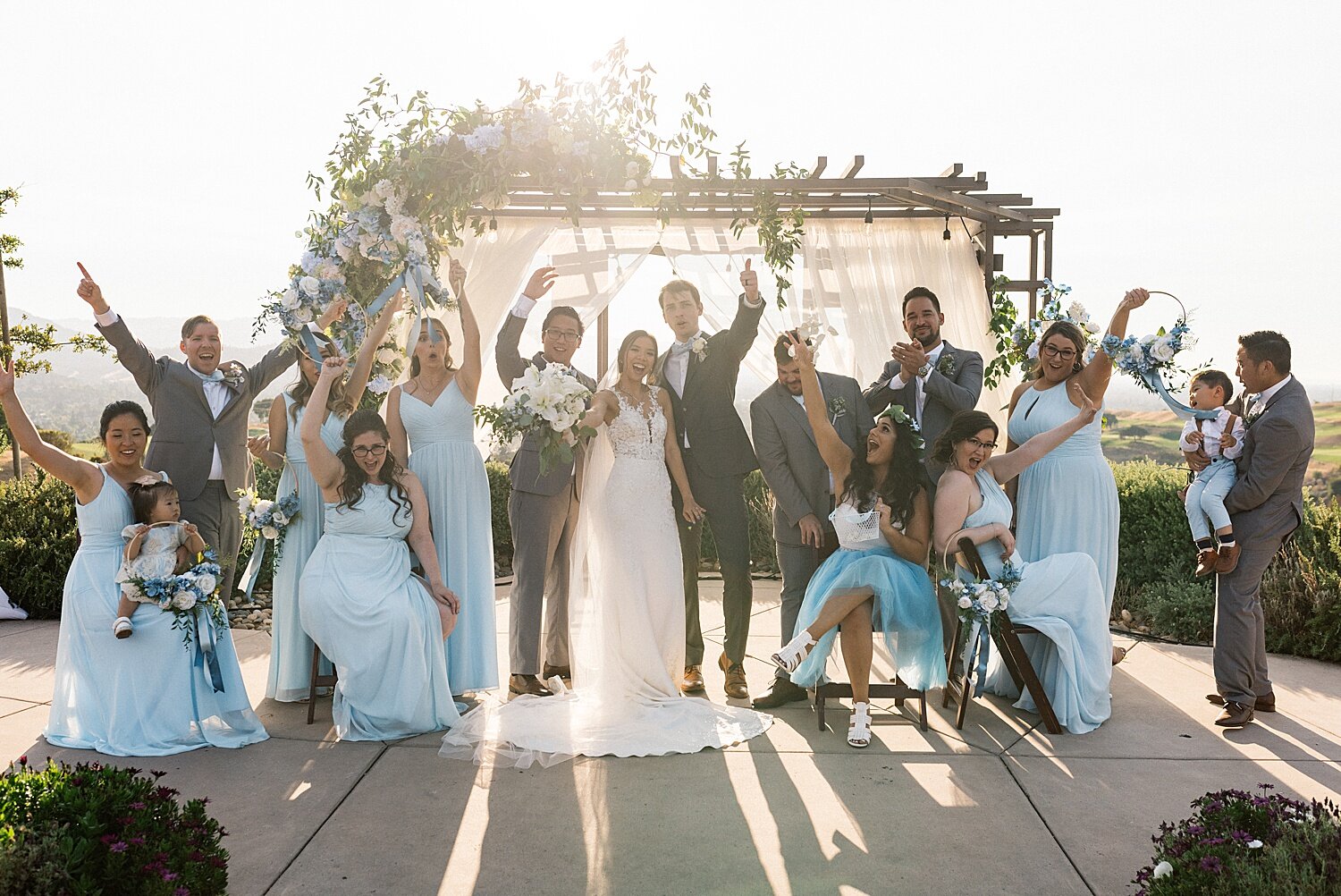 blue and gray wedding party colors outdoor wedding San Jose California