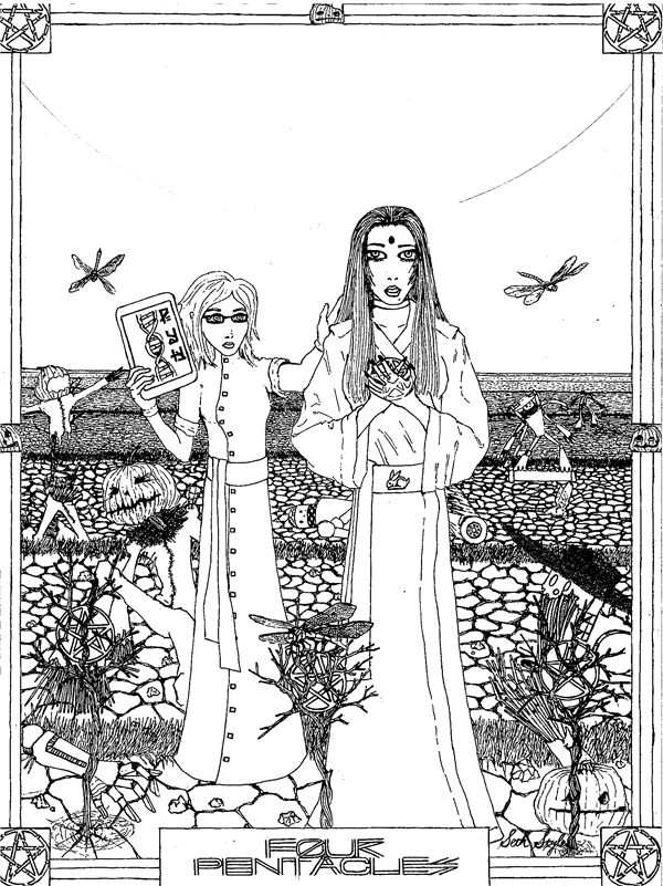 Four of Pentacles (ink illustration)