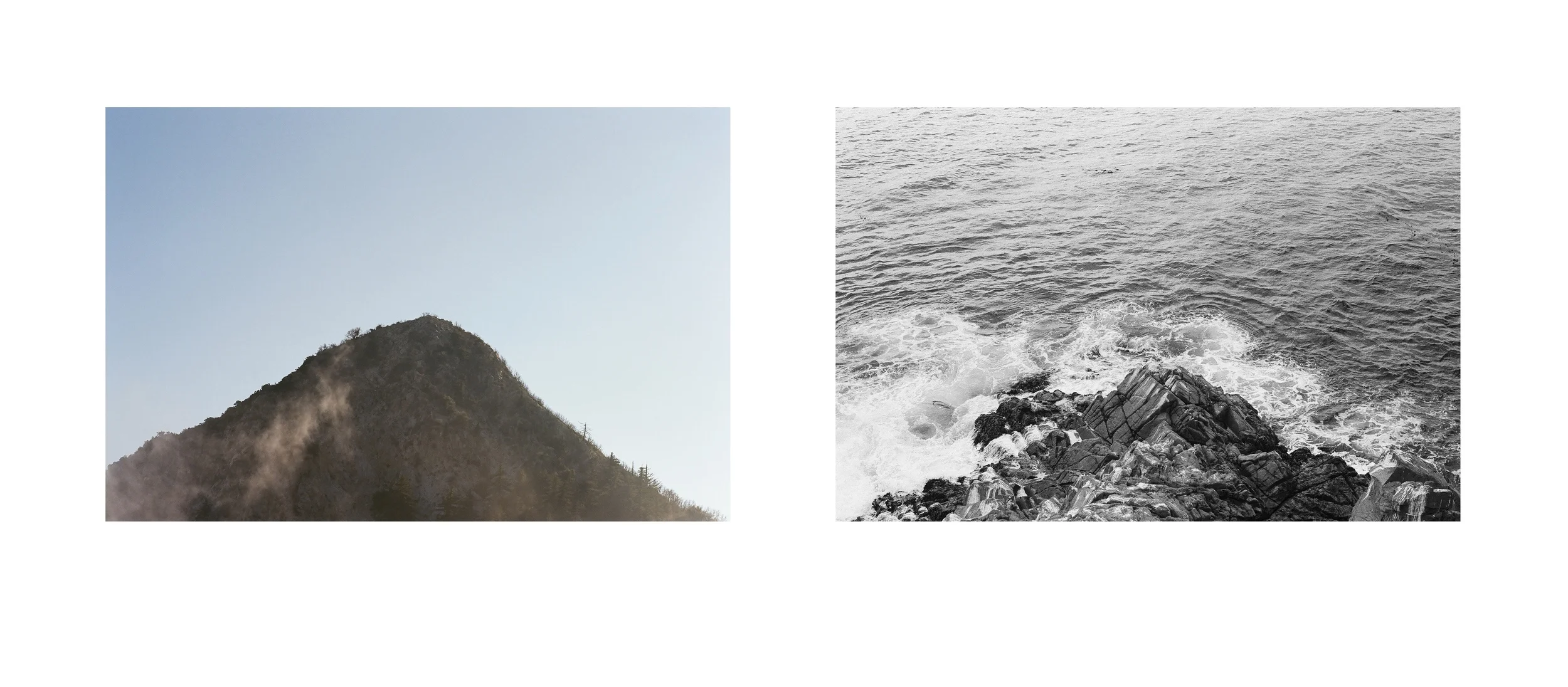 Artist Robert Raad diptych photograph titled tips, water and rock