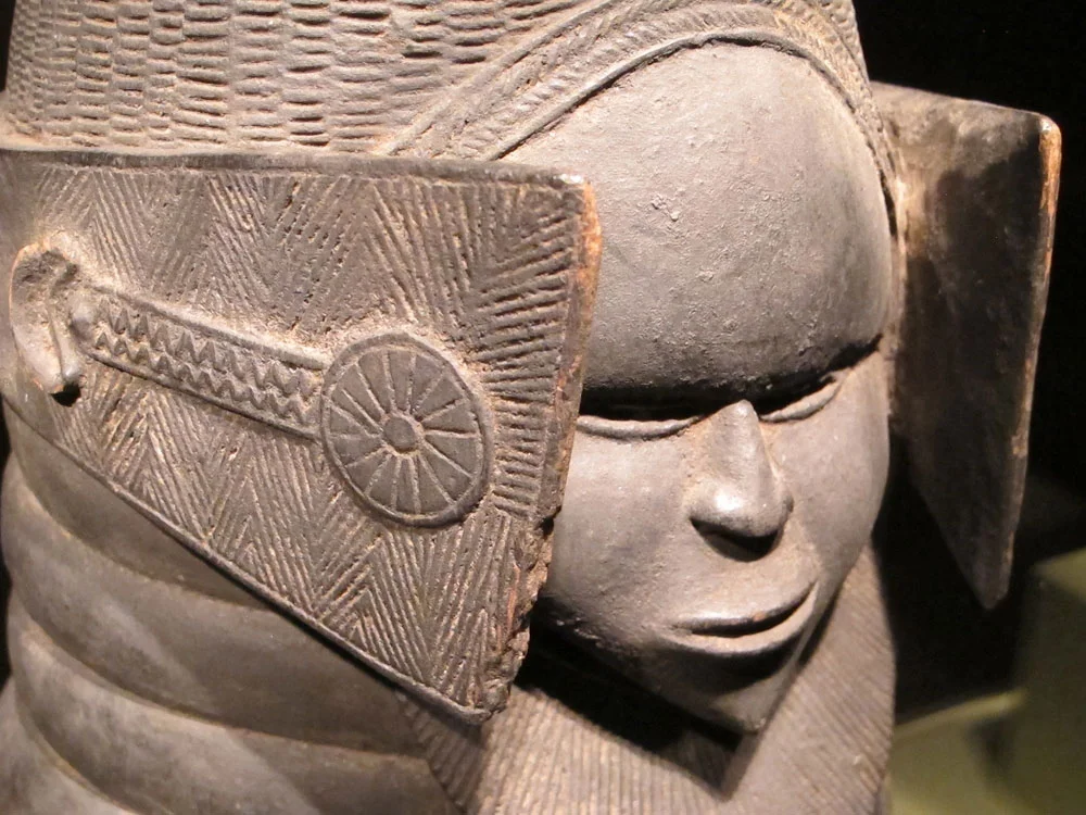 Helmet mask by Mende or Southern Bullom (Sherbro) artist, Sierra Leone, of wood, early-to-mid 20th century. Photographs by Patrick R. Benesh-Liu.